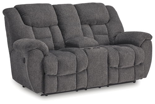 Foreside - Dbl Reclining Loveseat with Console - Charcoal, dark gray