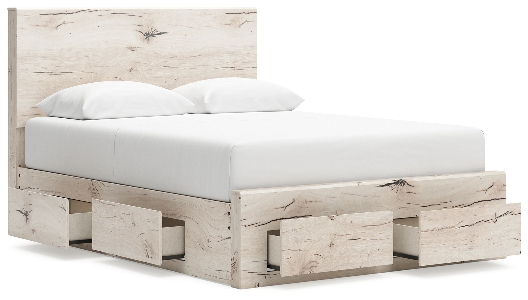 Ashley Furniture Lawroy - 8 Pc. - Dresser, Mirror, Chest, Queen Panel Bed With Storage Footboard And 2 Under Bed Storage Units - Light Natural - Image 11