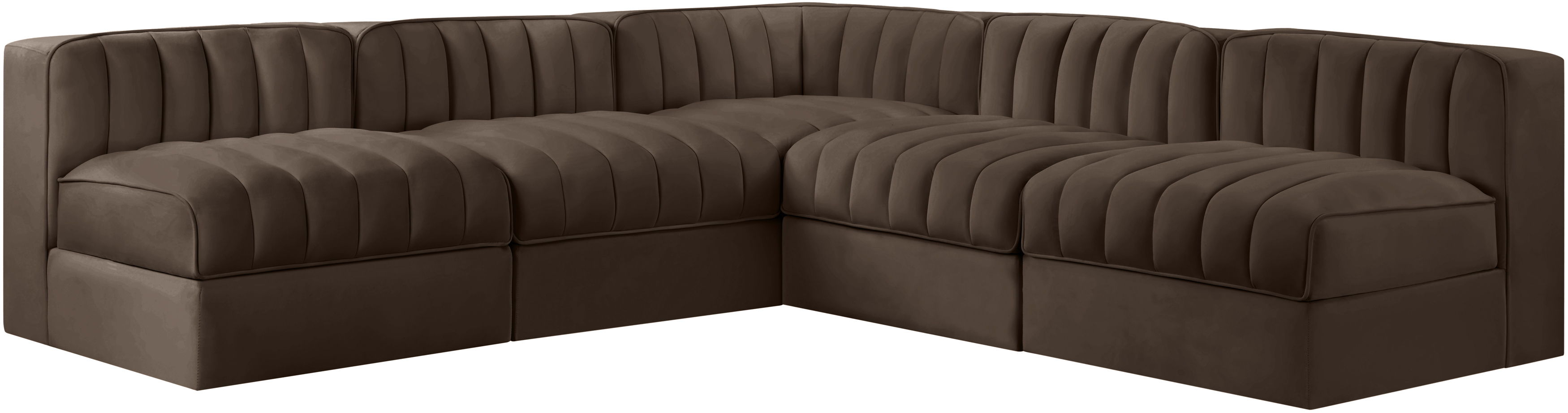 Rummi - Armless Velvet Performance Fabric Upholstered 5 Piece Modular Sectional - Brown