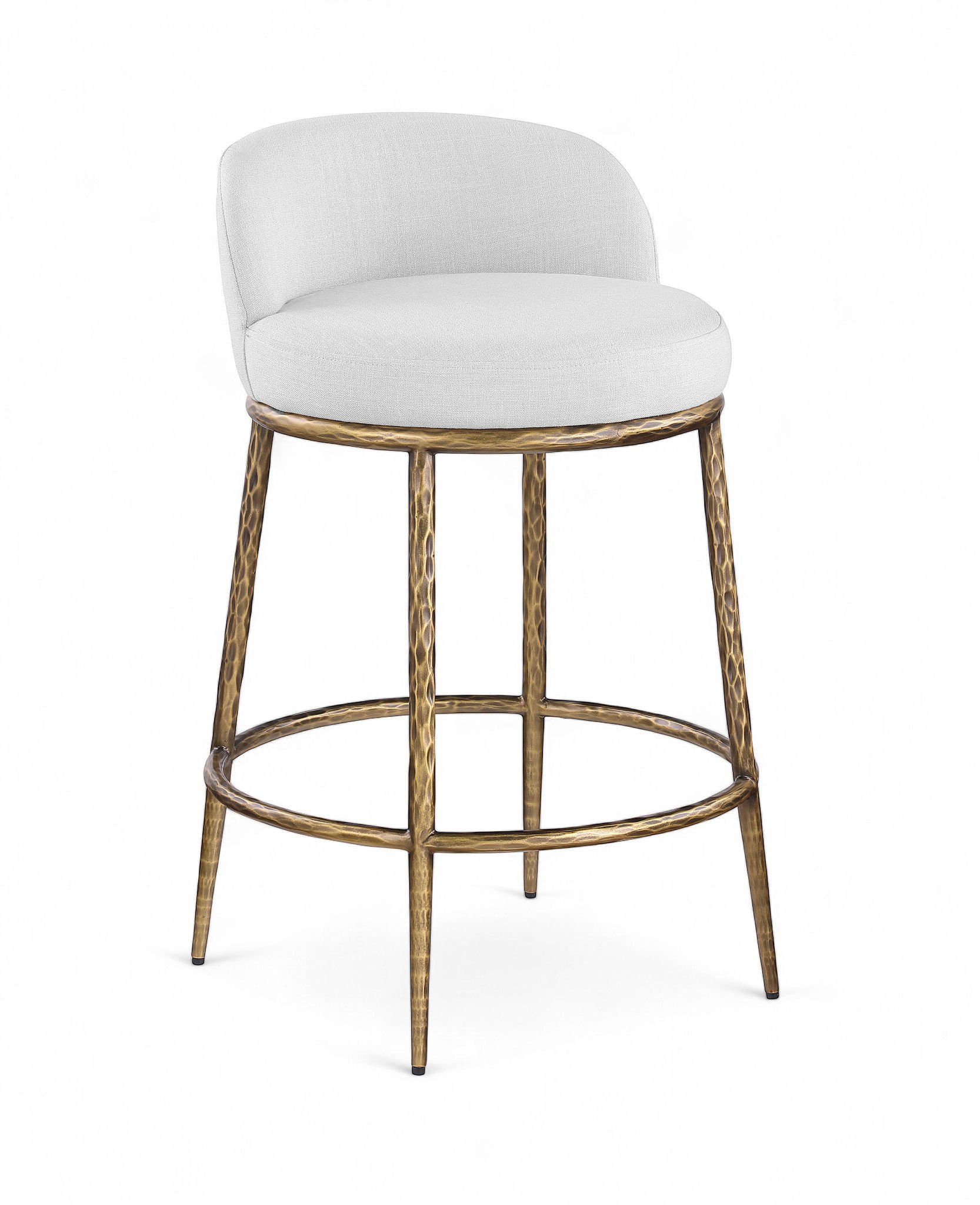 Ferro - Linen Textured Performance Fabric Upholstered Counter Stool - White / Brushed Gold