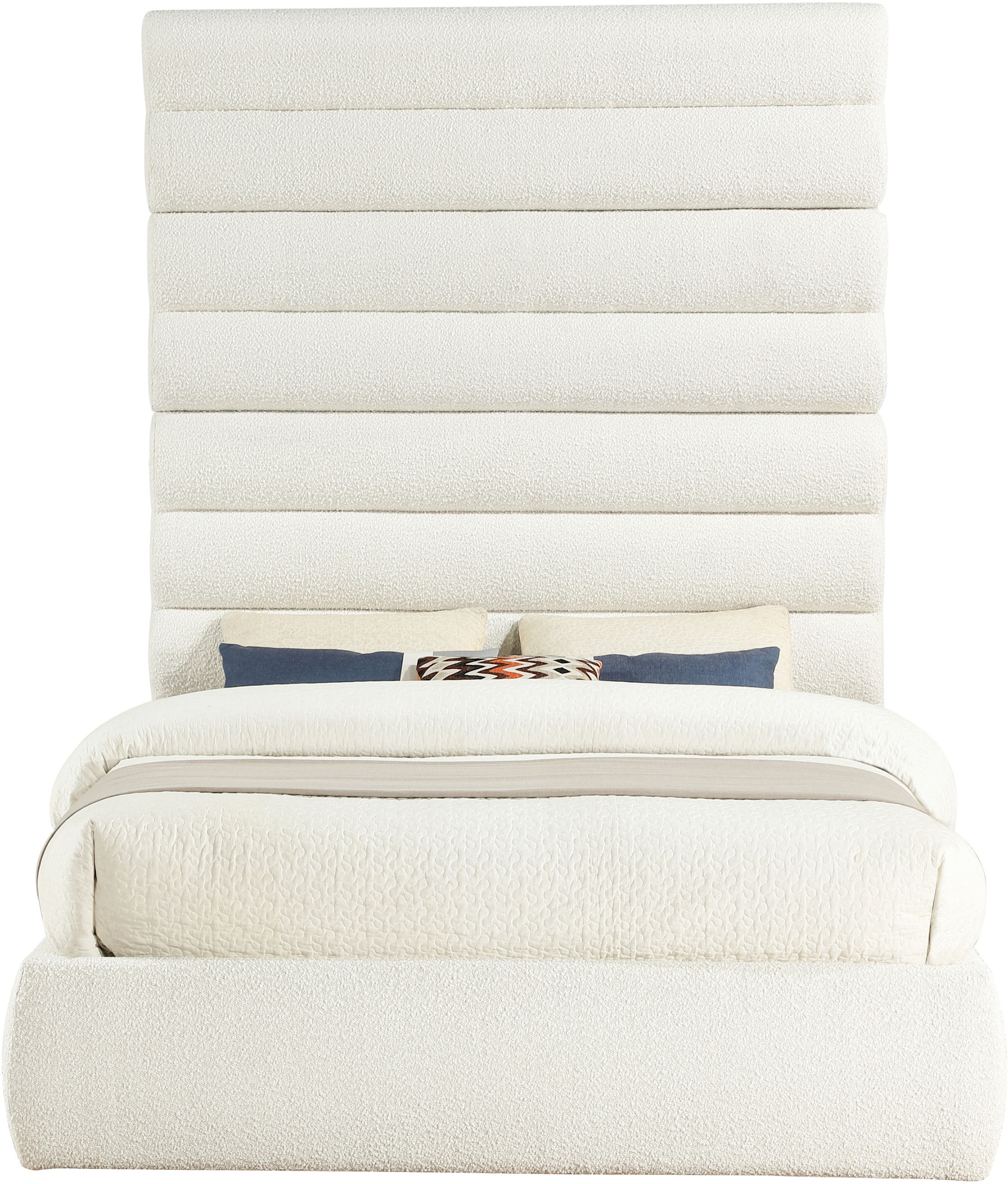 Adam - Boucle Fabric Queen Bed With 89" Headboard - White