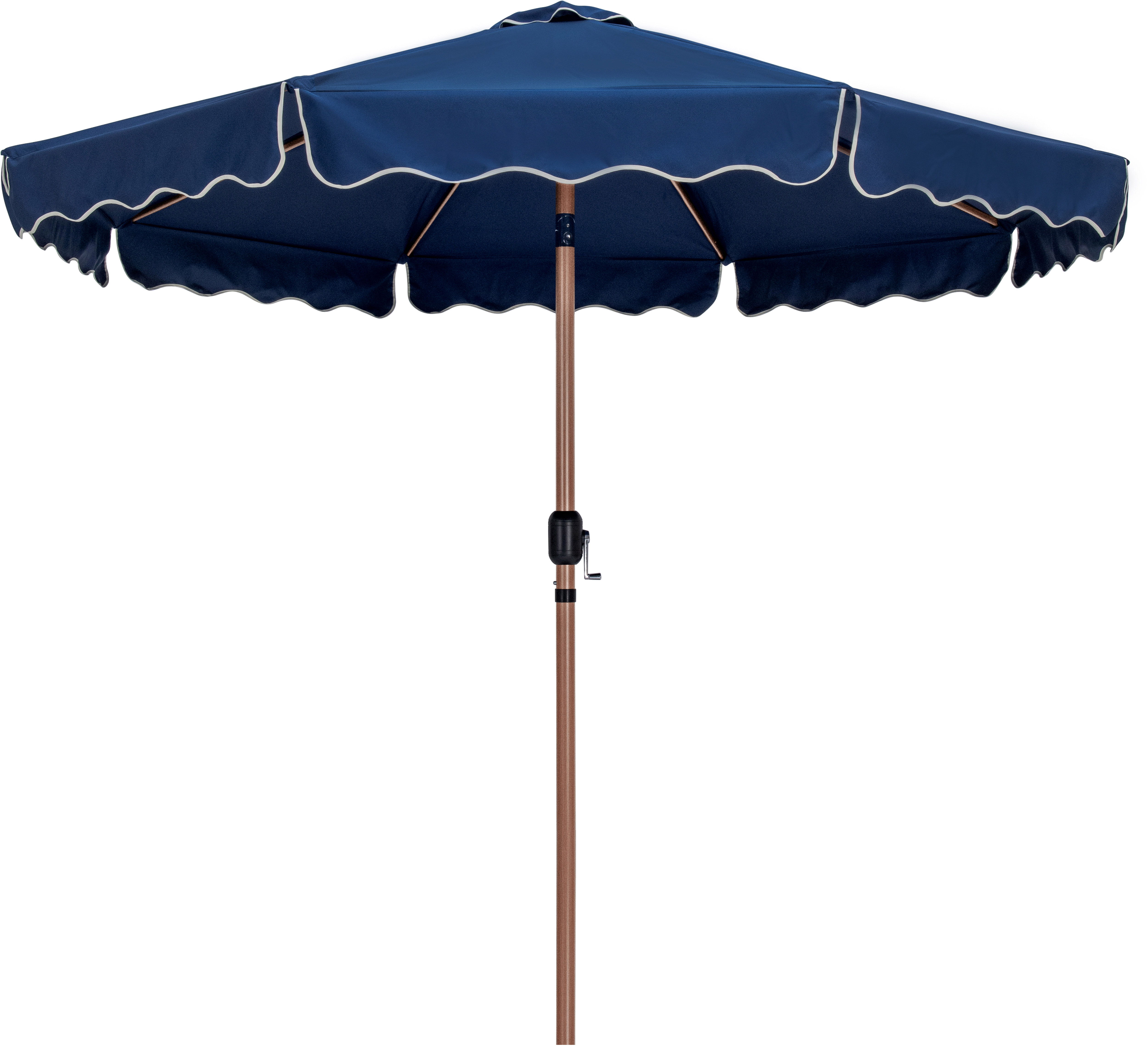 Amalfi - Fabric With Cream Piping Aluminum Patio Umbrella With White Base / Teak Pole - Navy