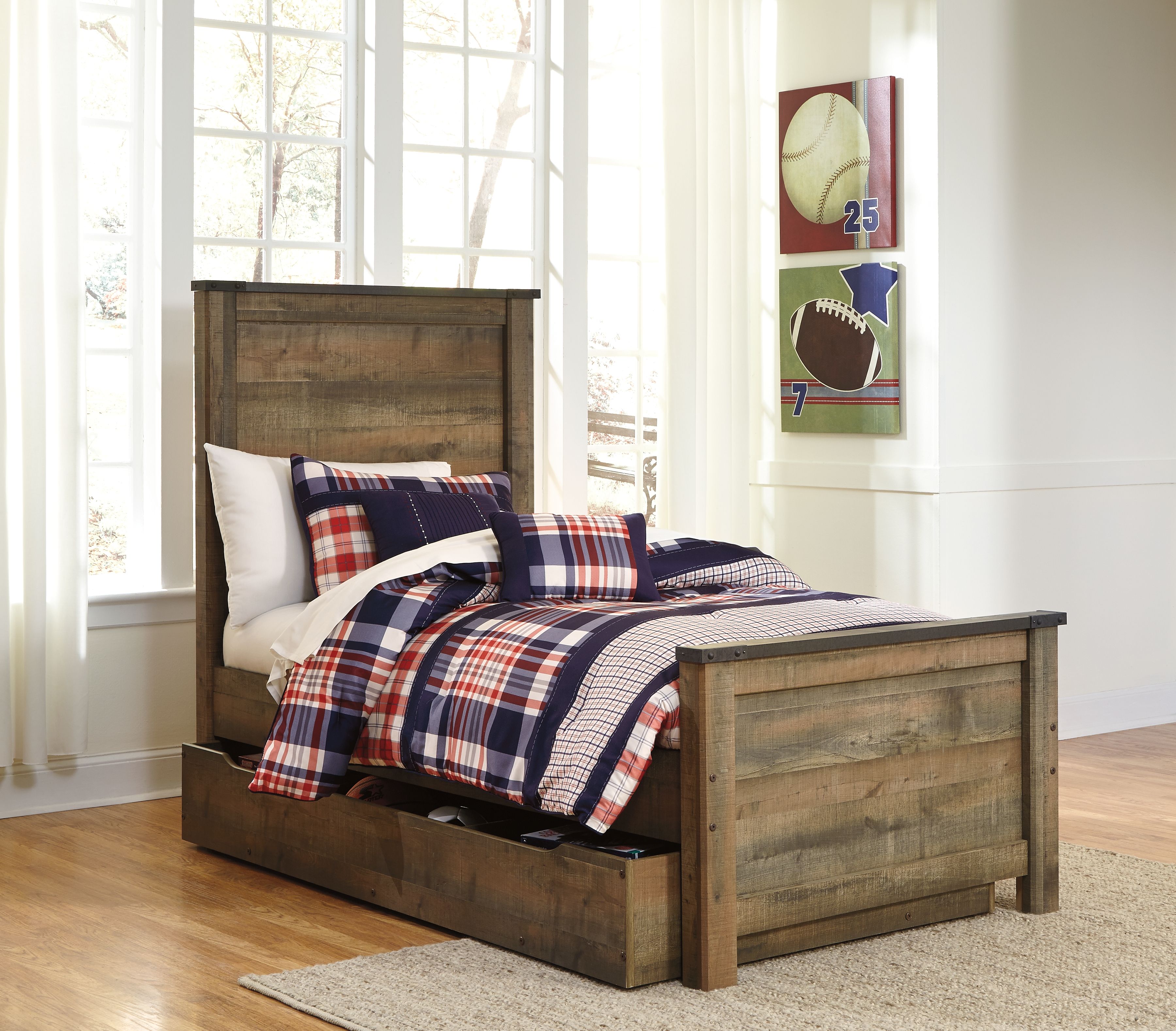 Ashley Furniture Trinell - Twin Panel Bed With 1 Large Storage Drawer - Brown - Image 5