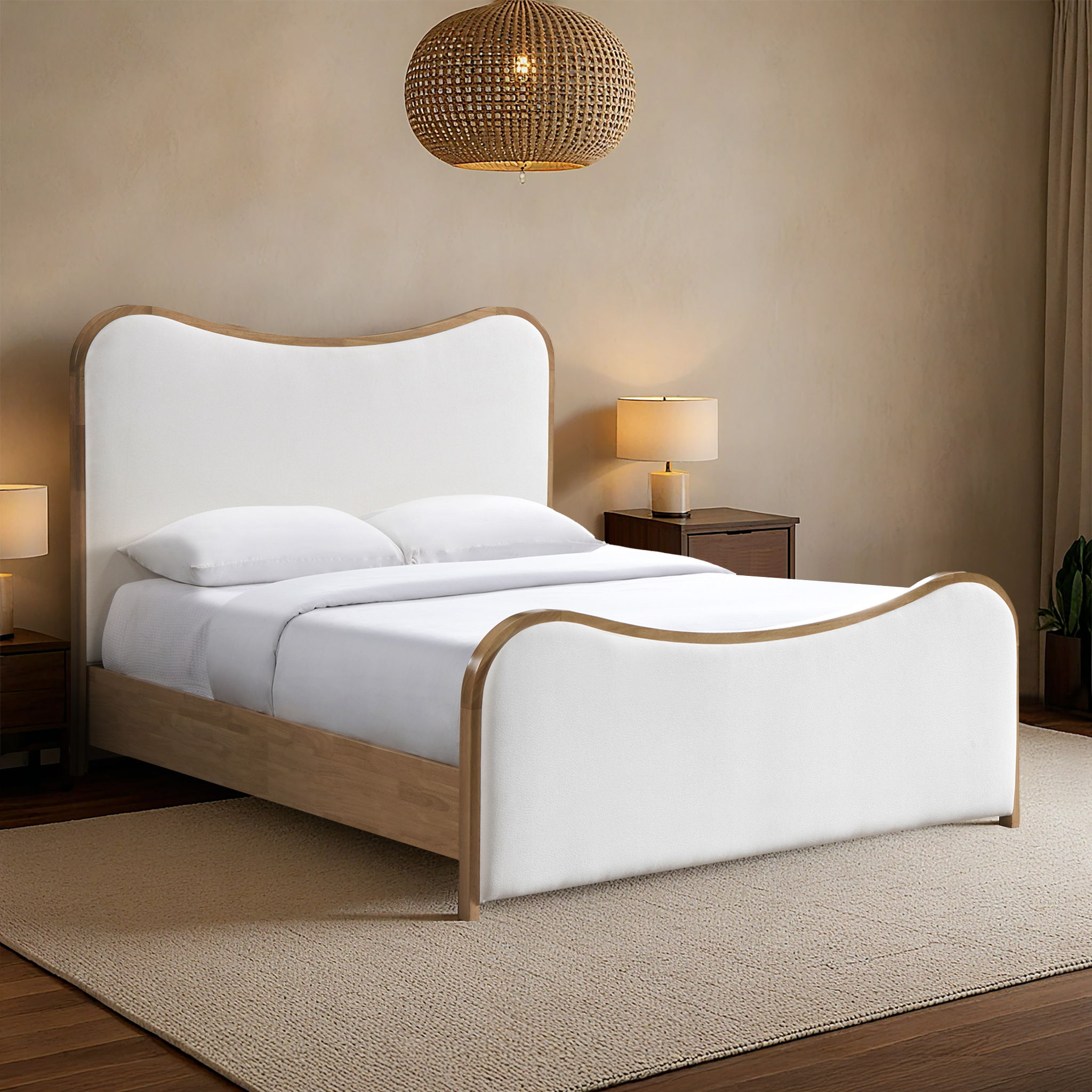 Arvada - Linen Textured Fabric Queen Bed - Cream