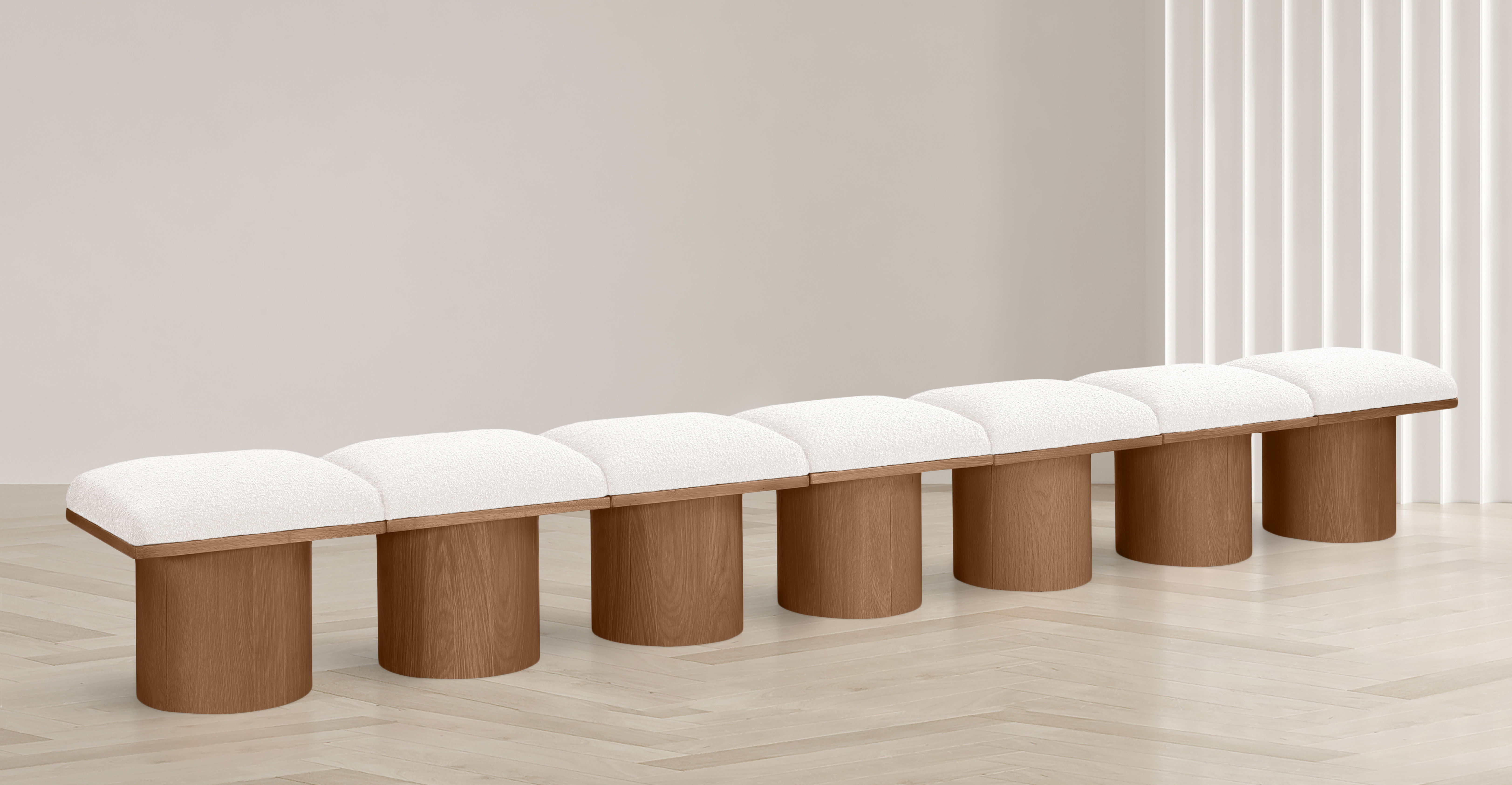 Pavilion - 126" 7 Piece Modular Bench With Brown Base - Cream