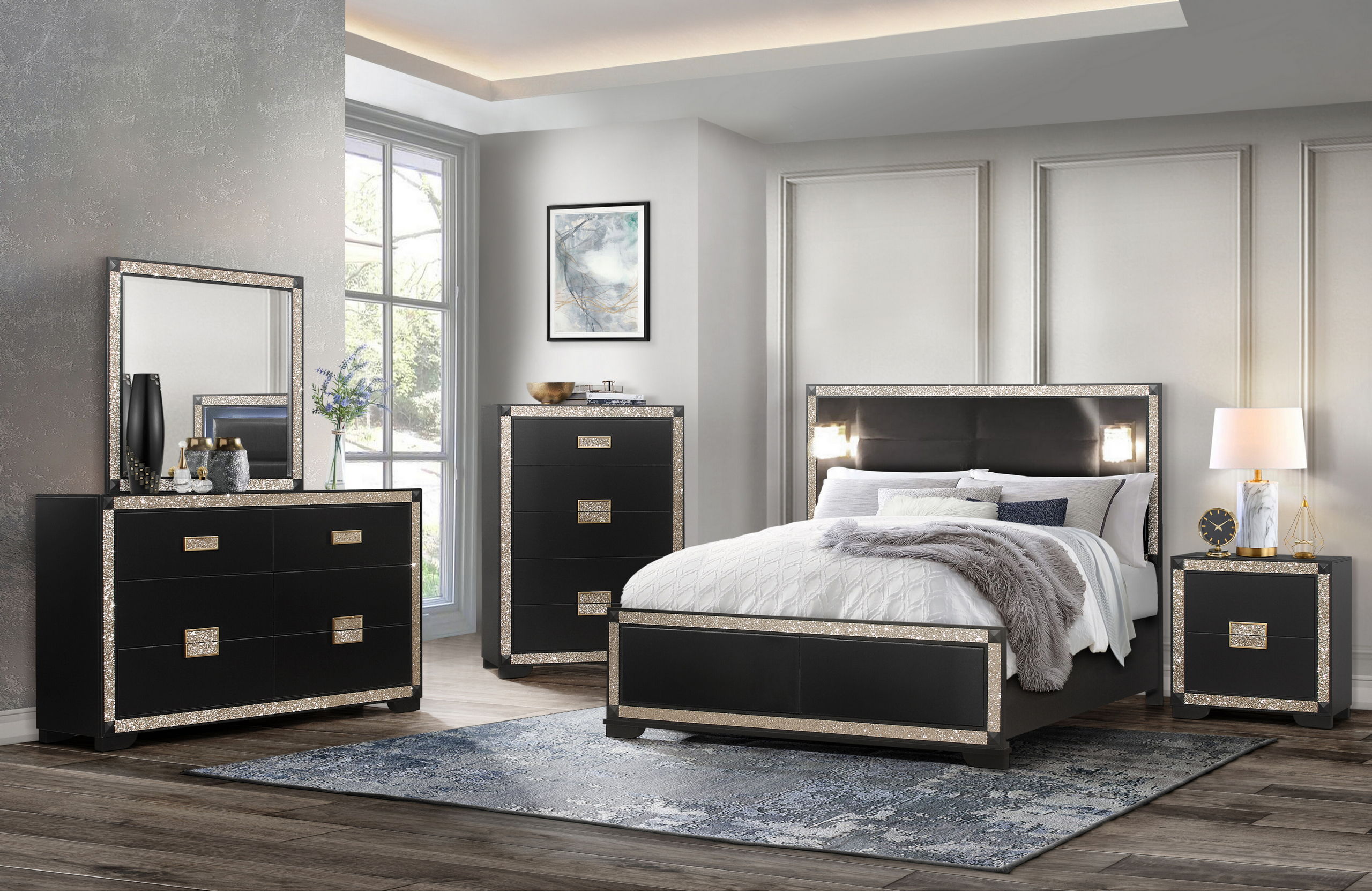 Full · 5 Pc · Full Bedroom Set With Lamps