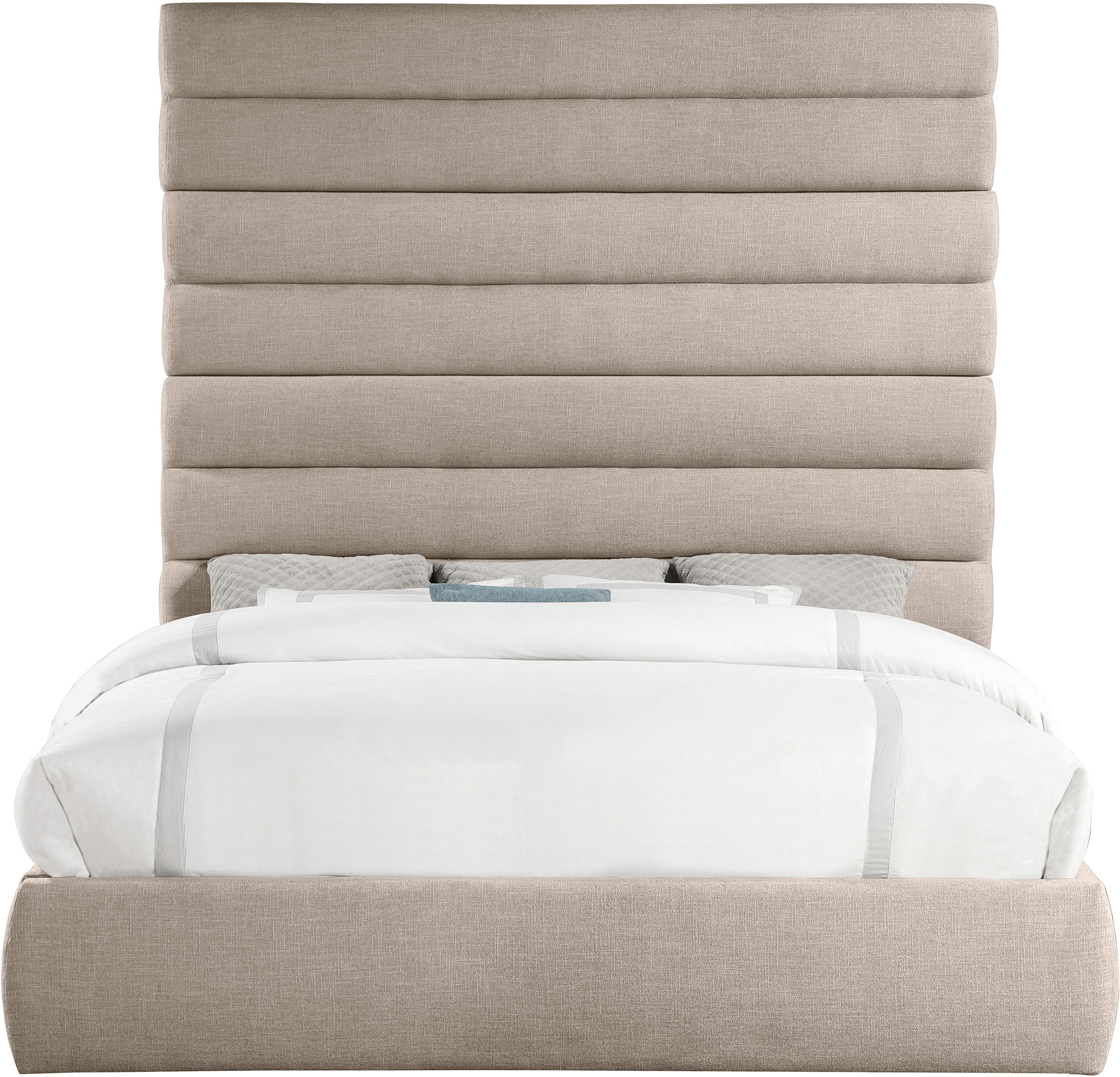 Adam - Linen Fabric King Bed With 89" Headboard - Beige