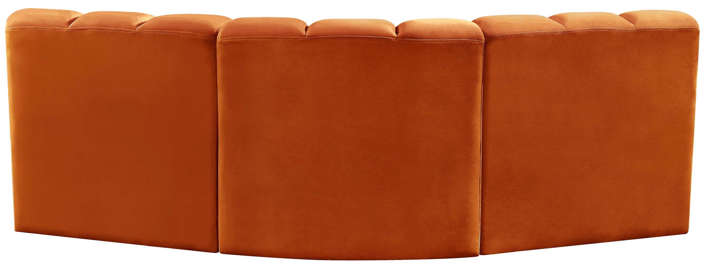 Arc - Velvet 3 Piece Modular Corner Sofa - Cognac