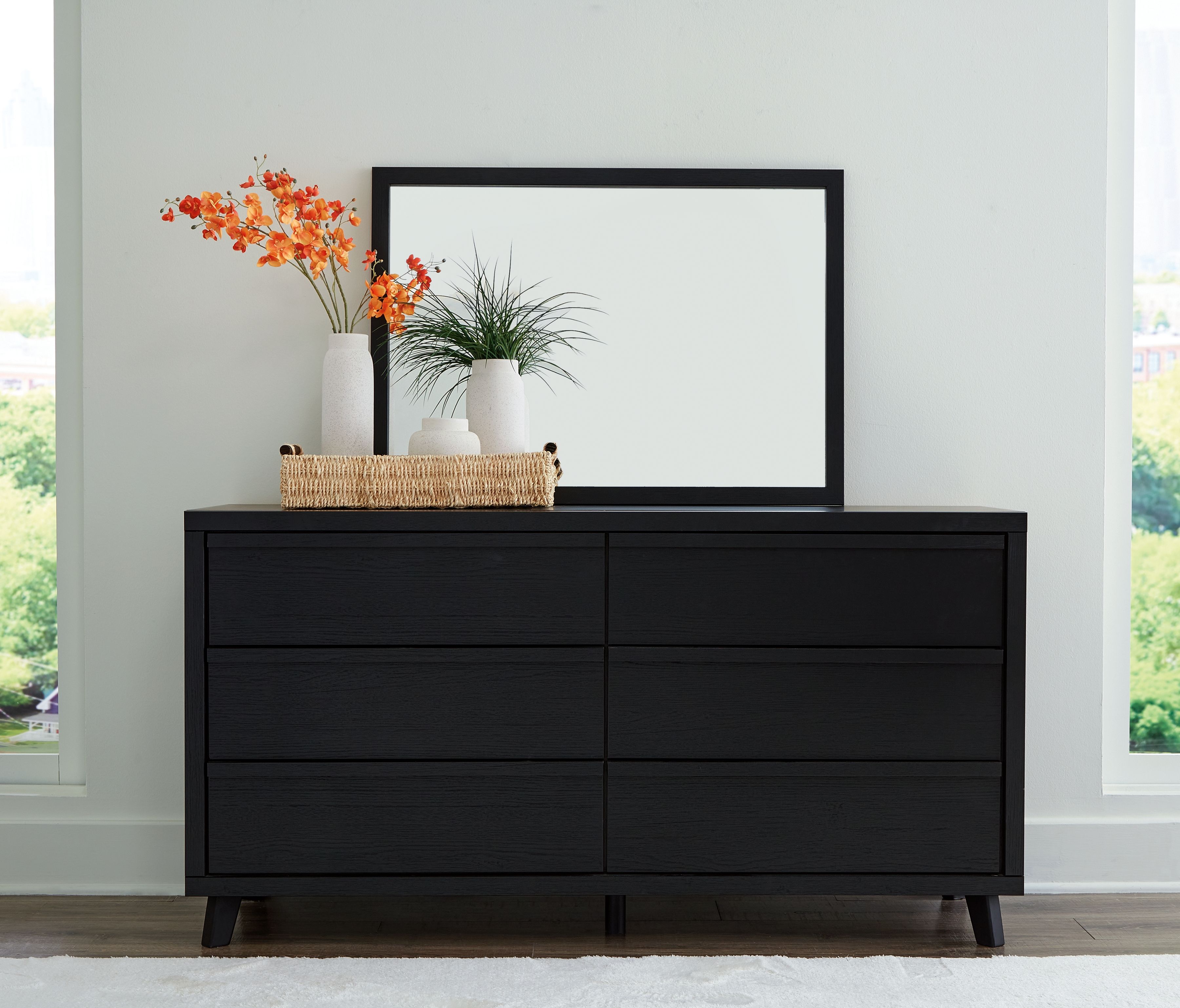 Danziar - 6 Pc. - Dresser, Mirror, King Panel Bed - Black