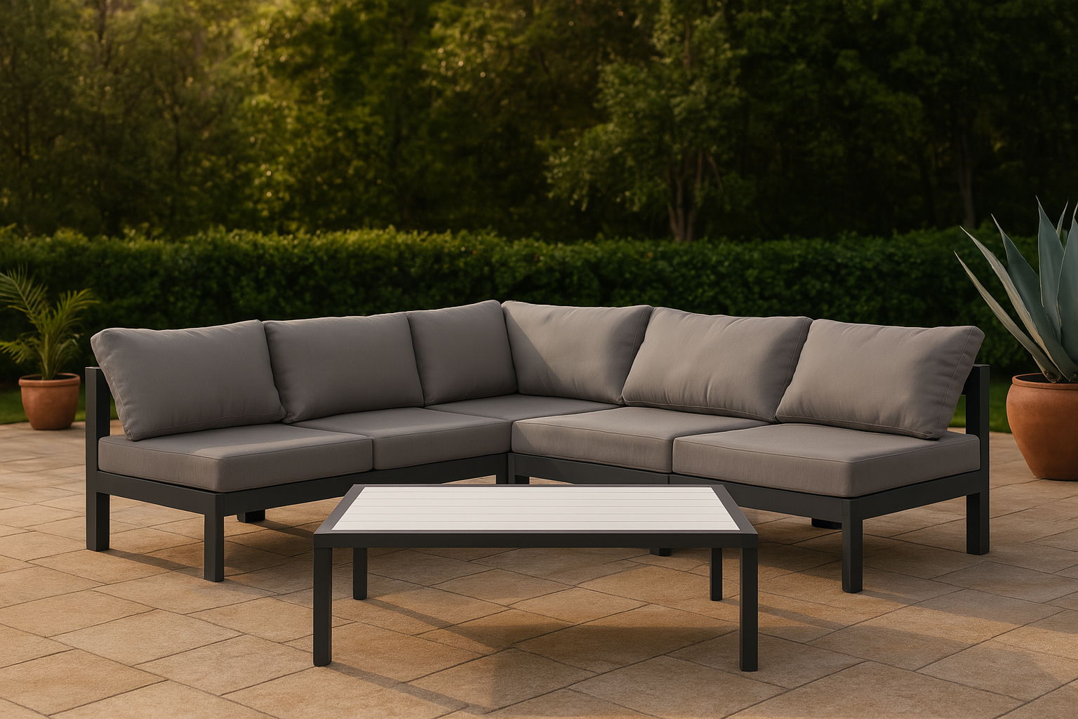 Nizuc - Outdoor Patio 5 Piece Modular Corner Armless Sectional With Gray Frame - Gray