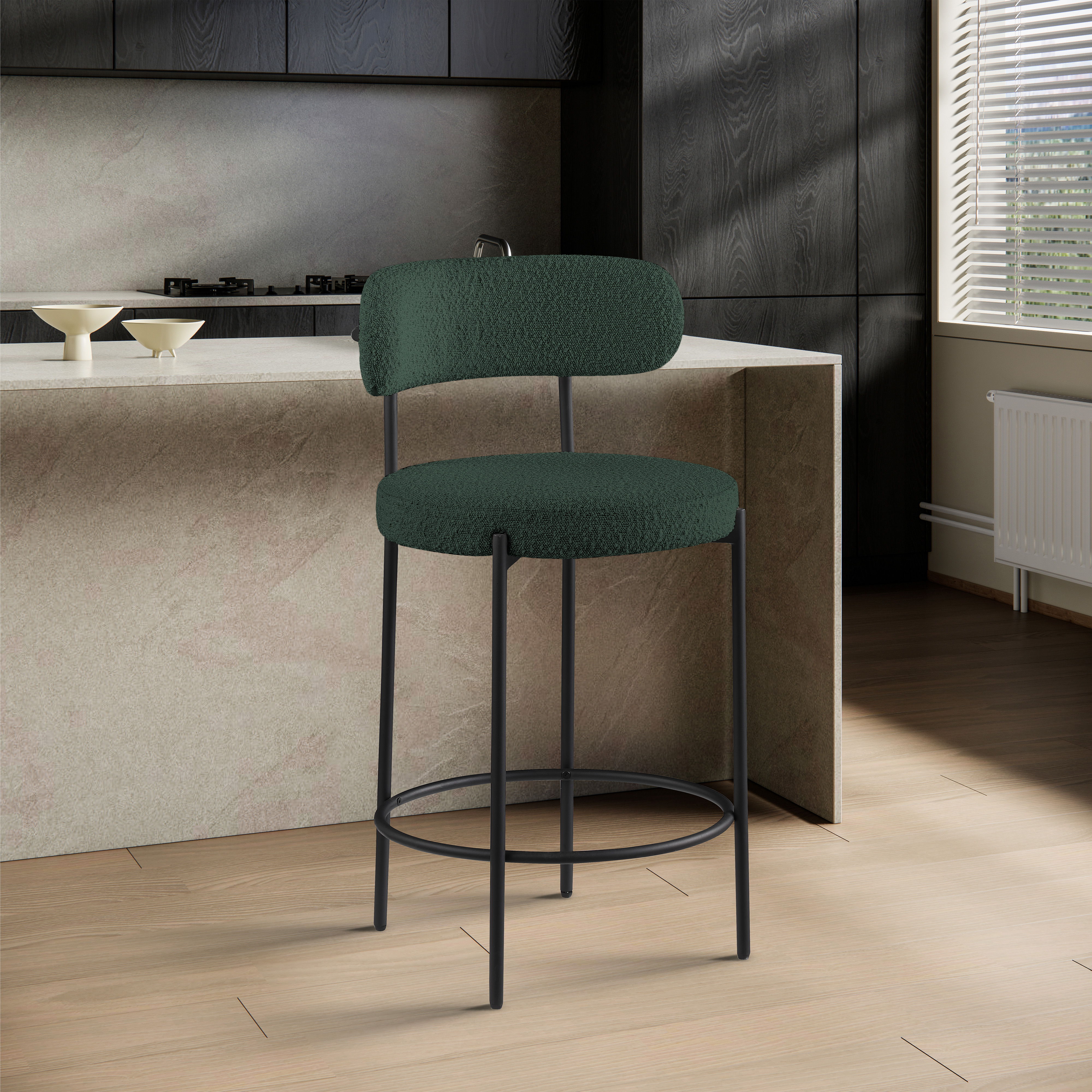 Beacon - Boucle Fabric Stool (Set of 2) - Green