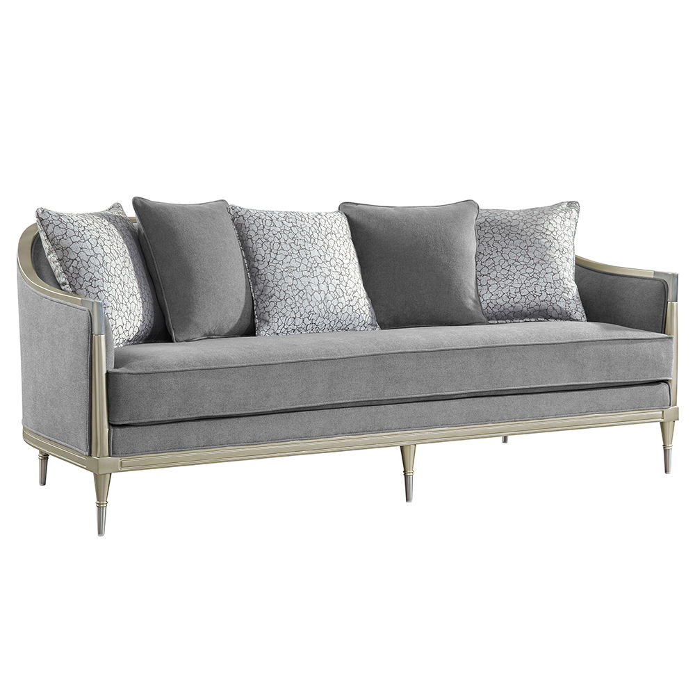Fernando - Sofa With 5 Pillows - Gray Chenille & Champagne, gray, view 2