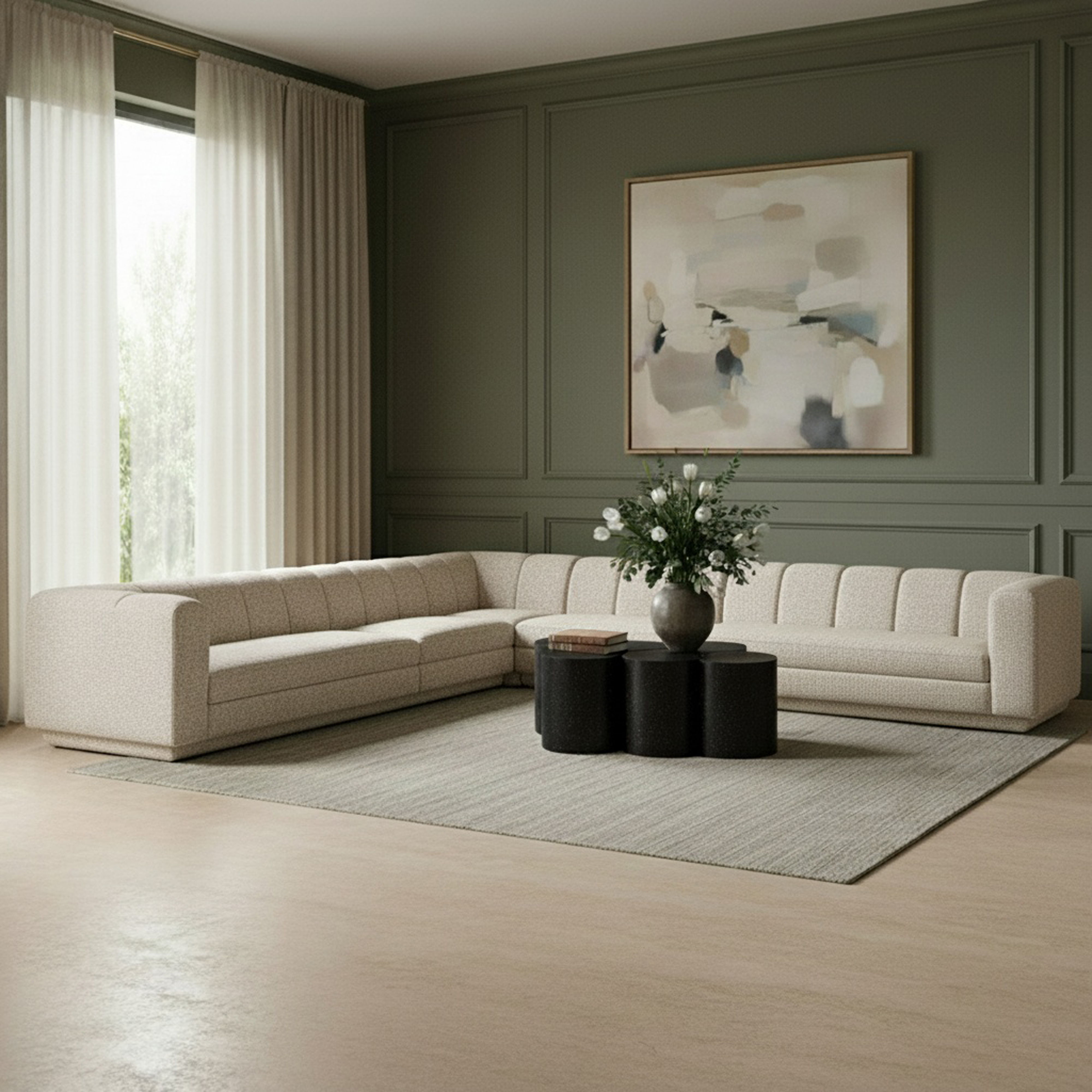 Modari - Fabric Upholstered 5 Piece Modular Sectional - Beige