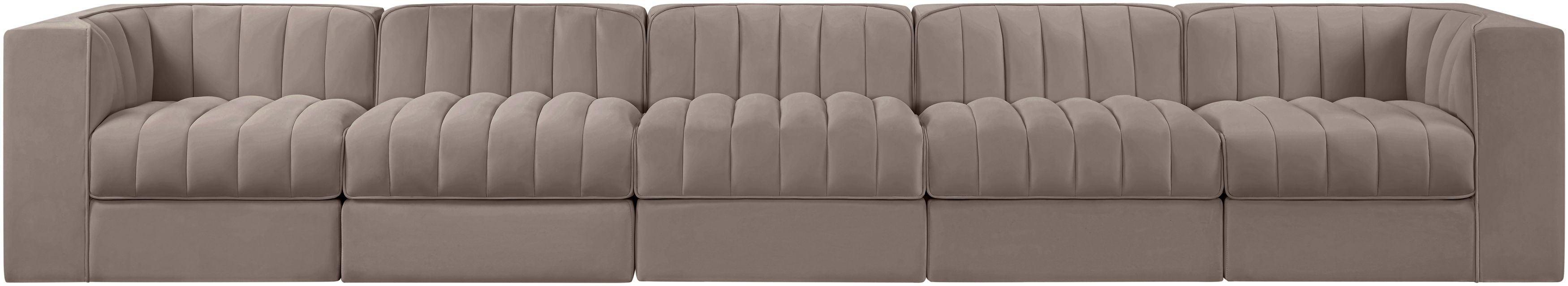 Rummi - Velvet Performance Fabric Upholstered 5 Piece Modular Sofa - Taupe