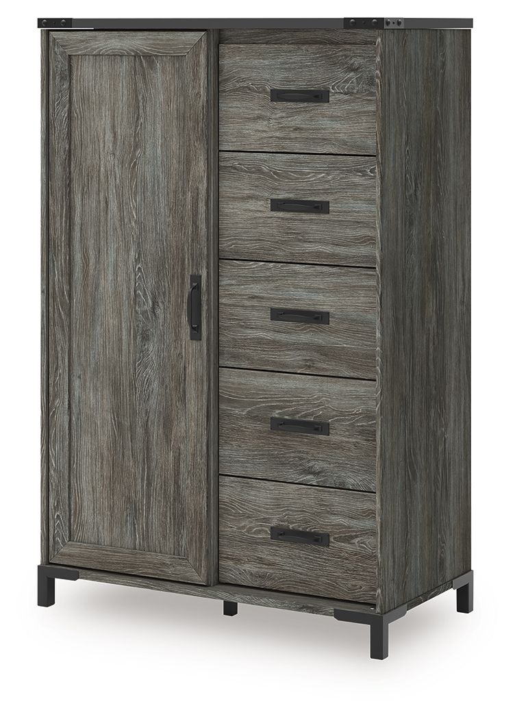 Ashley Furniture Frandern - 6 Pc. - Dresser, Mirror, Dressing Chest, Twin Panel Bed - Black / Gray - Image 5