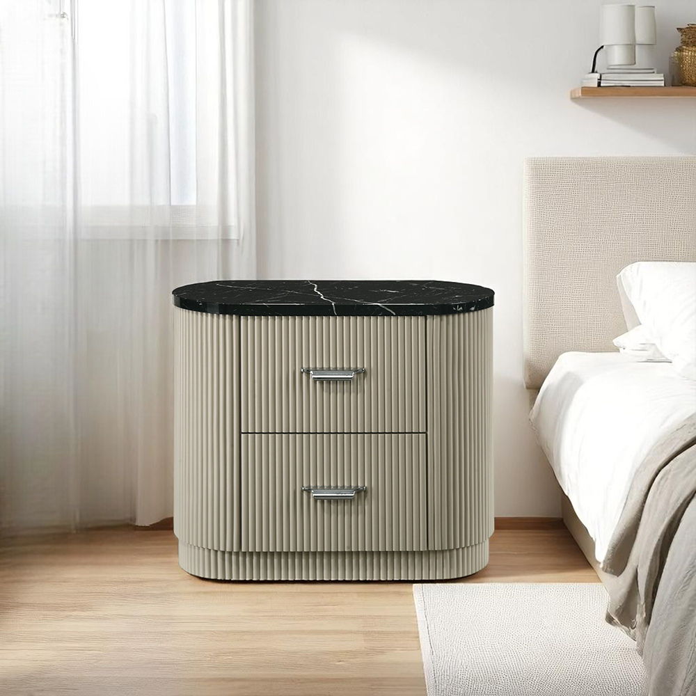 Travonte - Nightstand - Gray / Beige, beige