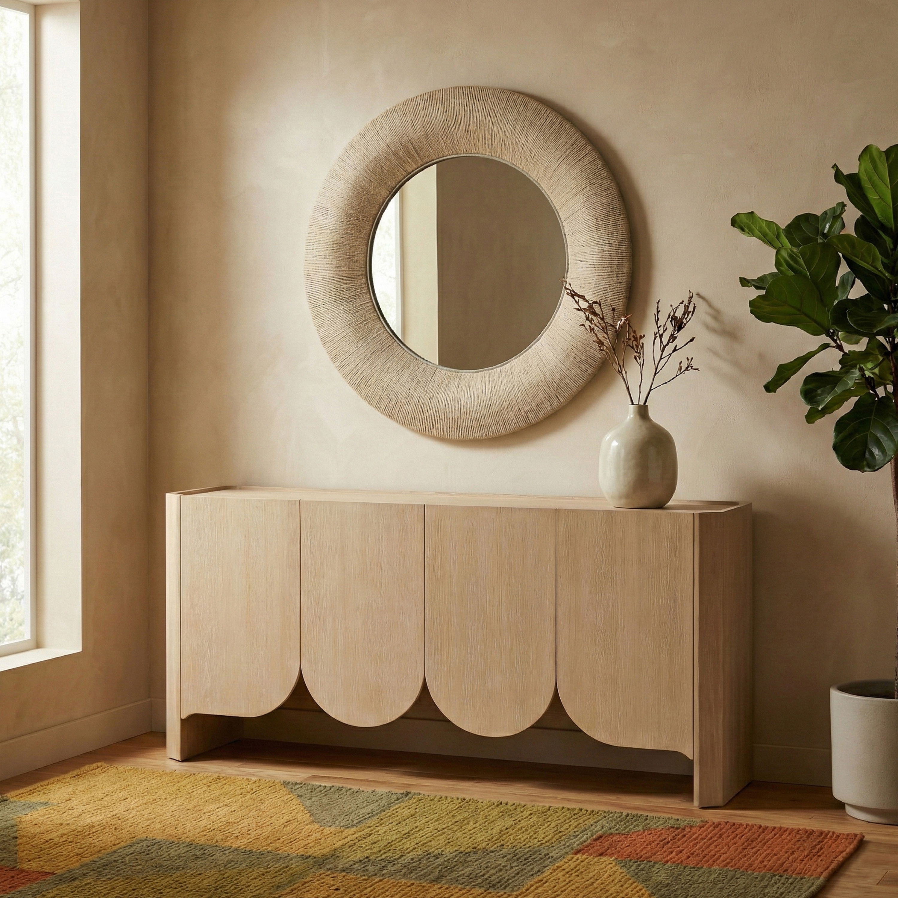 Meadow - 36" Round Jute Rope Framed Mirror - Natural