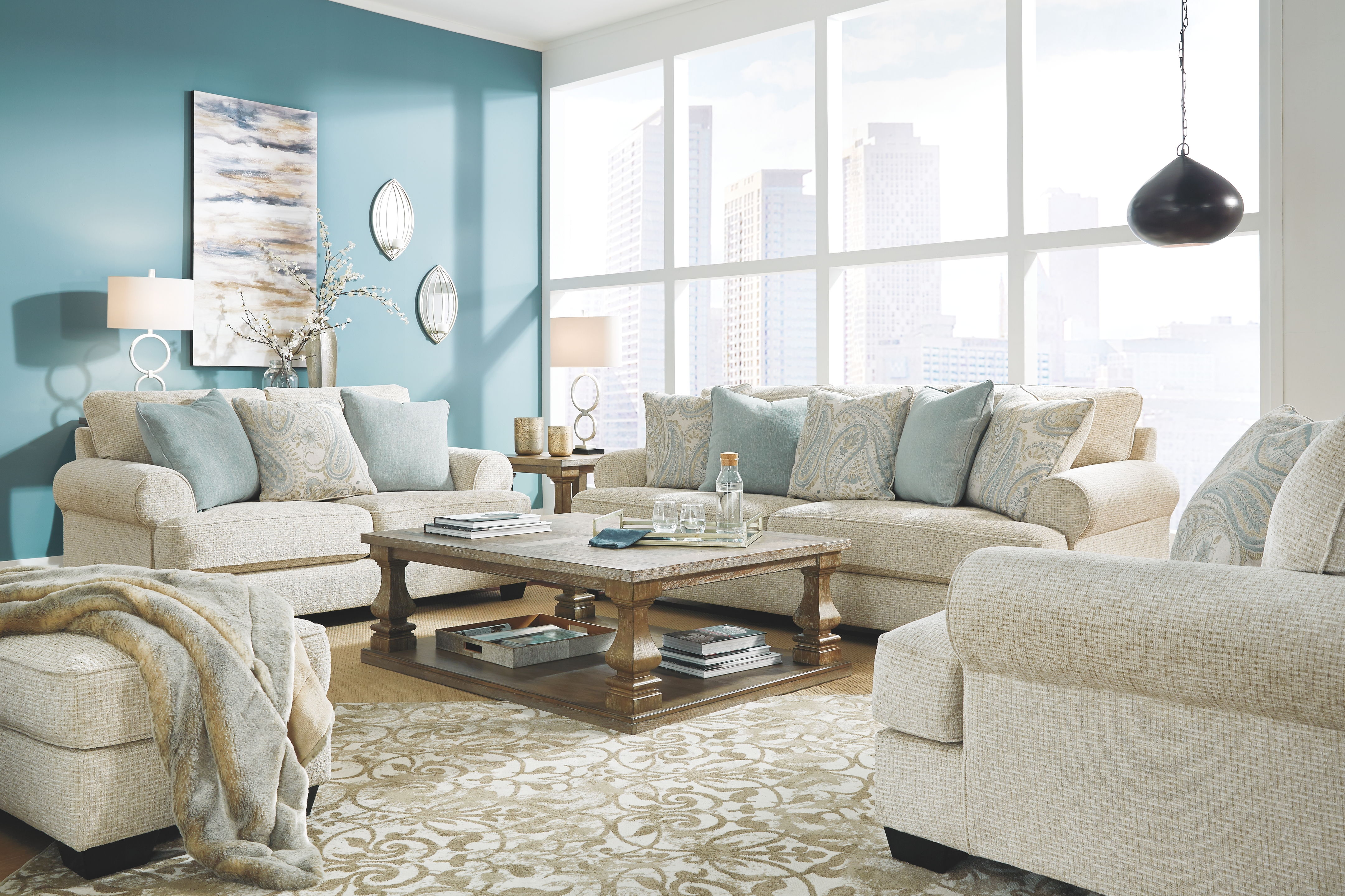 Ashley Furniture Monaghan - 2 Pc. - Chair and a Half with Ottoman - Sandstone - Image 2