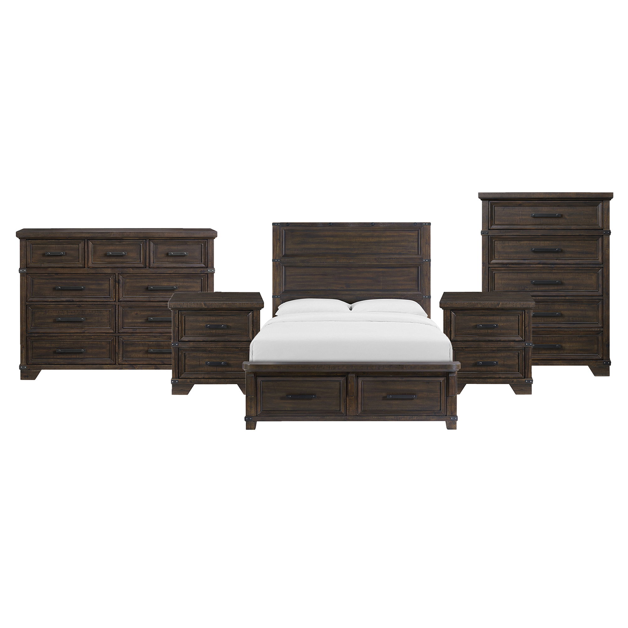 Queen · 5 Pc · Bedroom Set With 2 Nightstands, Dresser & Chest