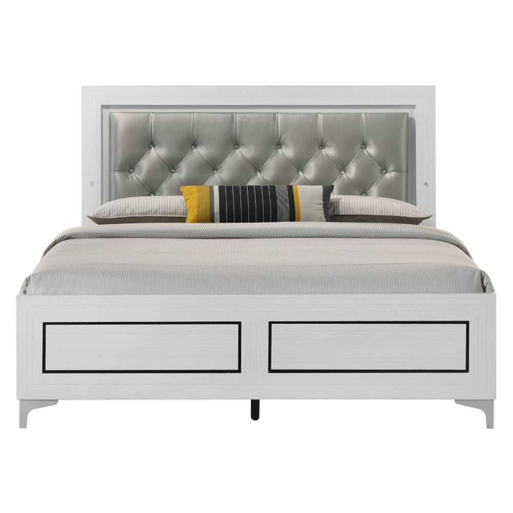 Casilda - Queen Bed With LED - Gray Synthetic Leather & White, white, view 8