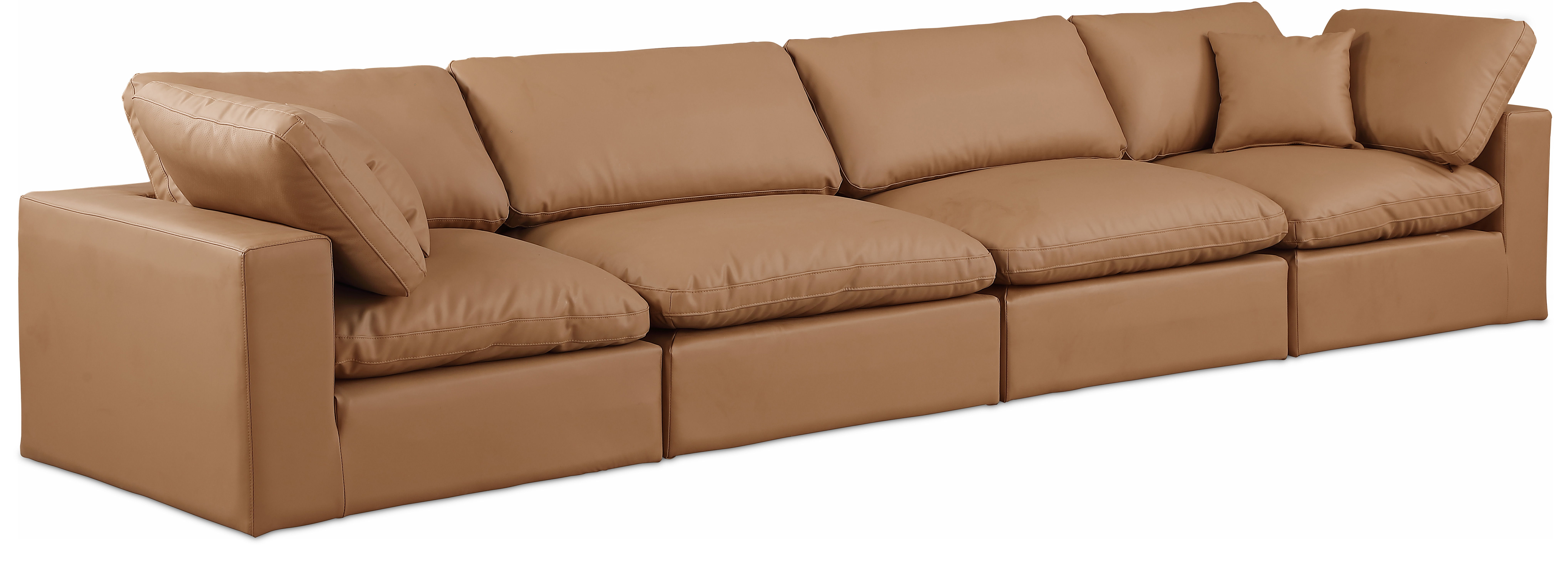 Comfy - Faux Leather Modular Sofa 4 Seats - Cognac