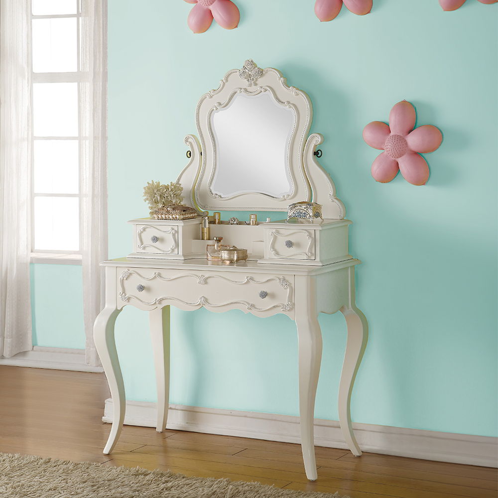 Edalene - Vanity Desk With Mirror - Pearl White, white