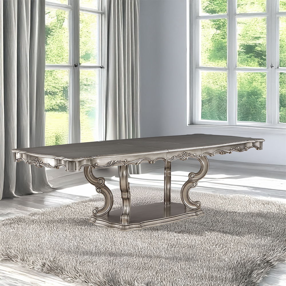 Ariadne - Dining Table With Pedestal - Antique Platinum, silver
