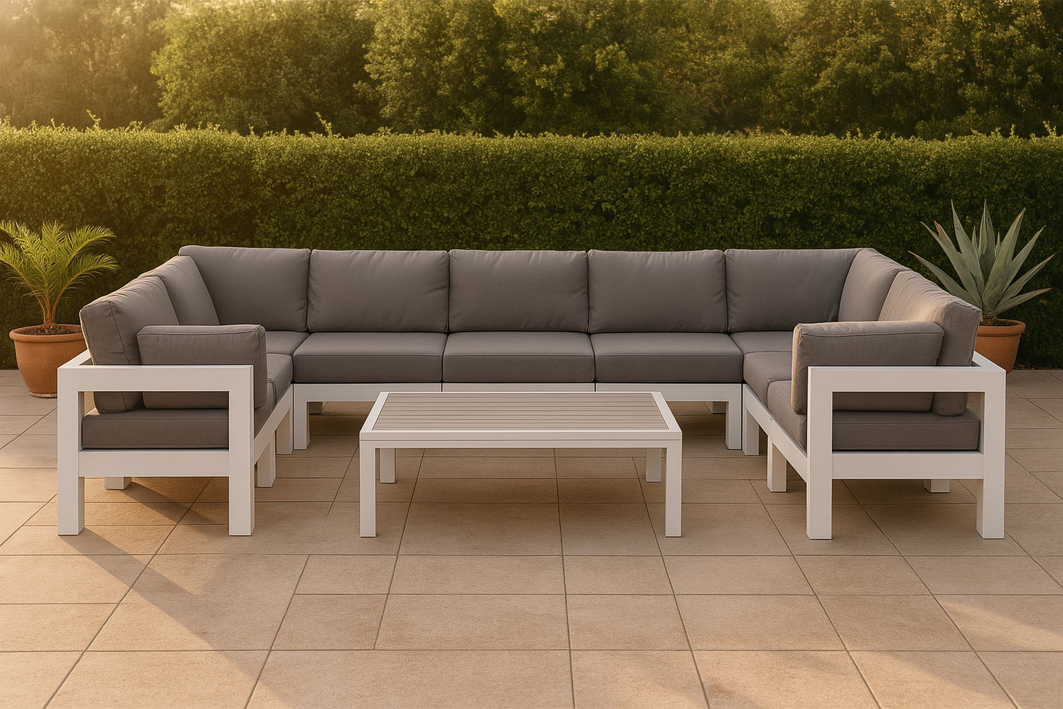 Nizuc - Outdoor Patio 9 Piece Modular Sectional With White Frame - Gray
