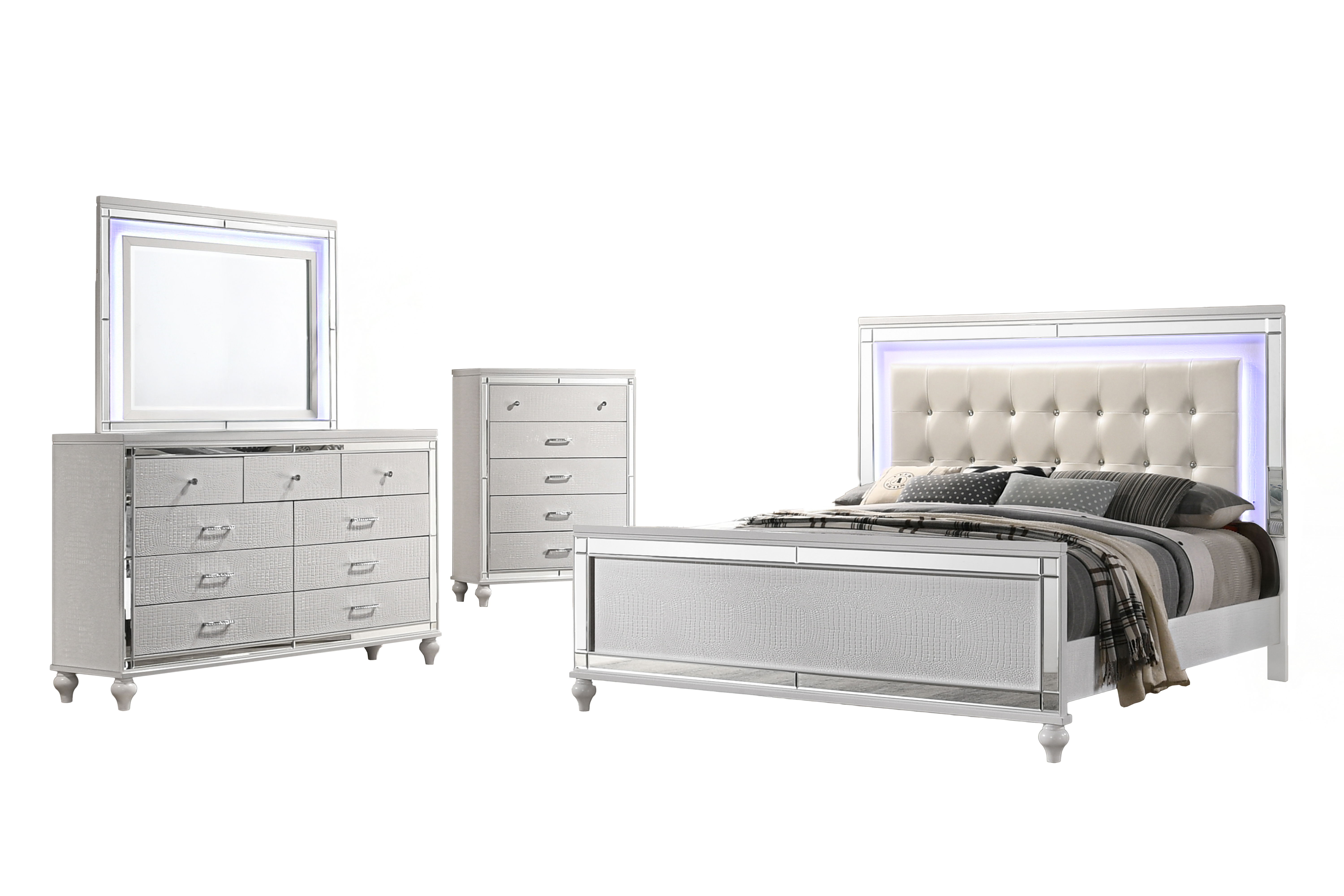 King · 4 Pc · Bed, Dresser, Mirror, Chest
