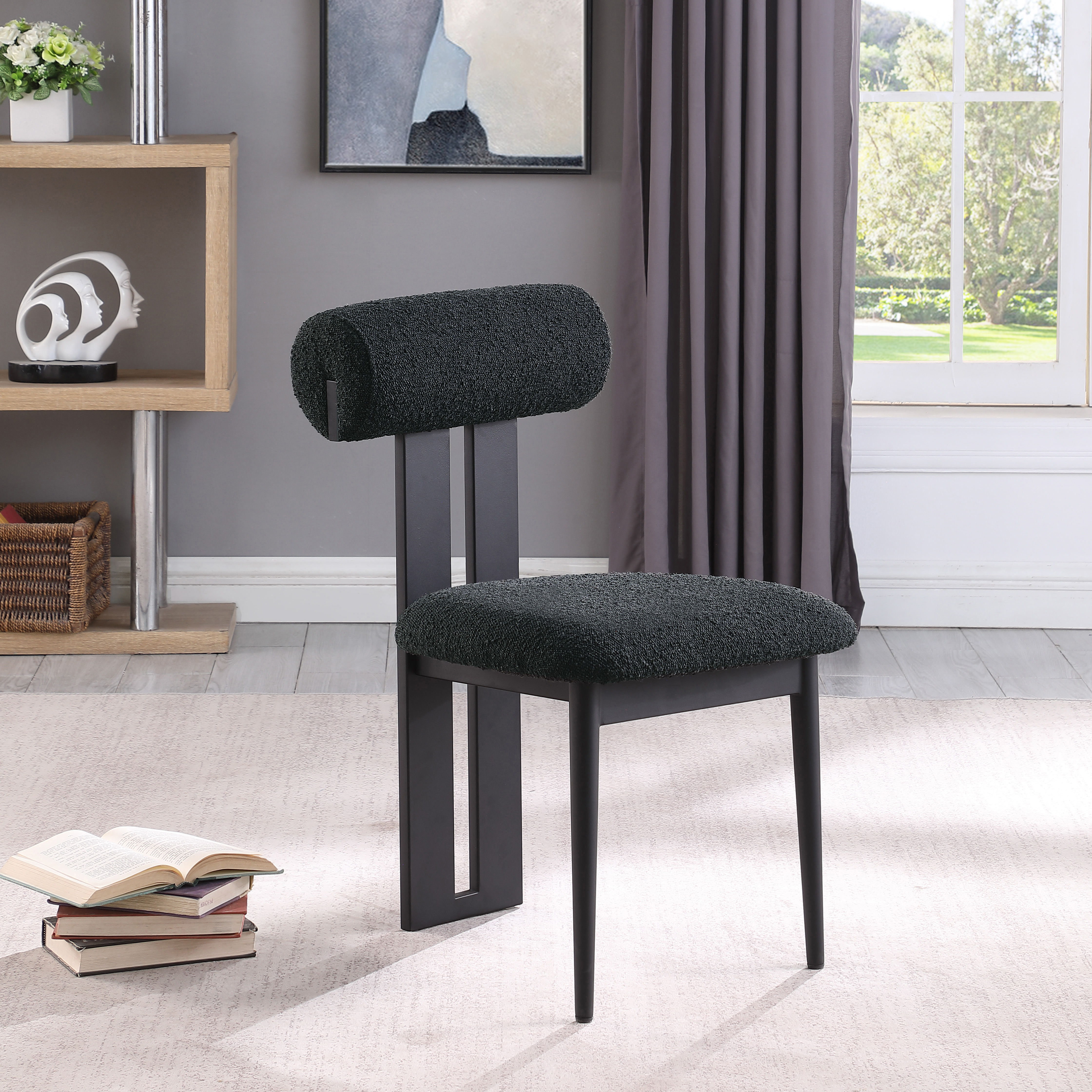 Dario - Boucle Dining Chair With Black Frame (Set of 2) - Black