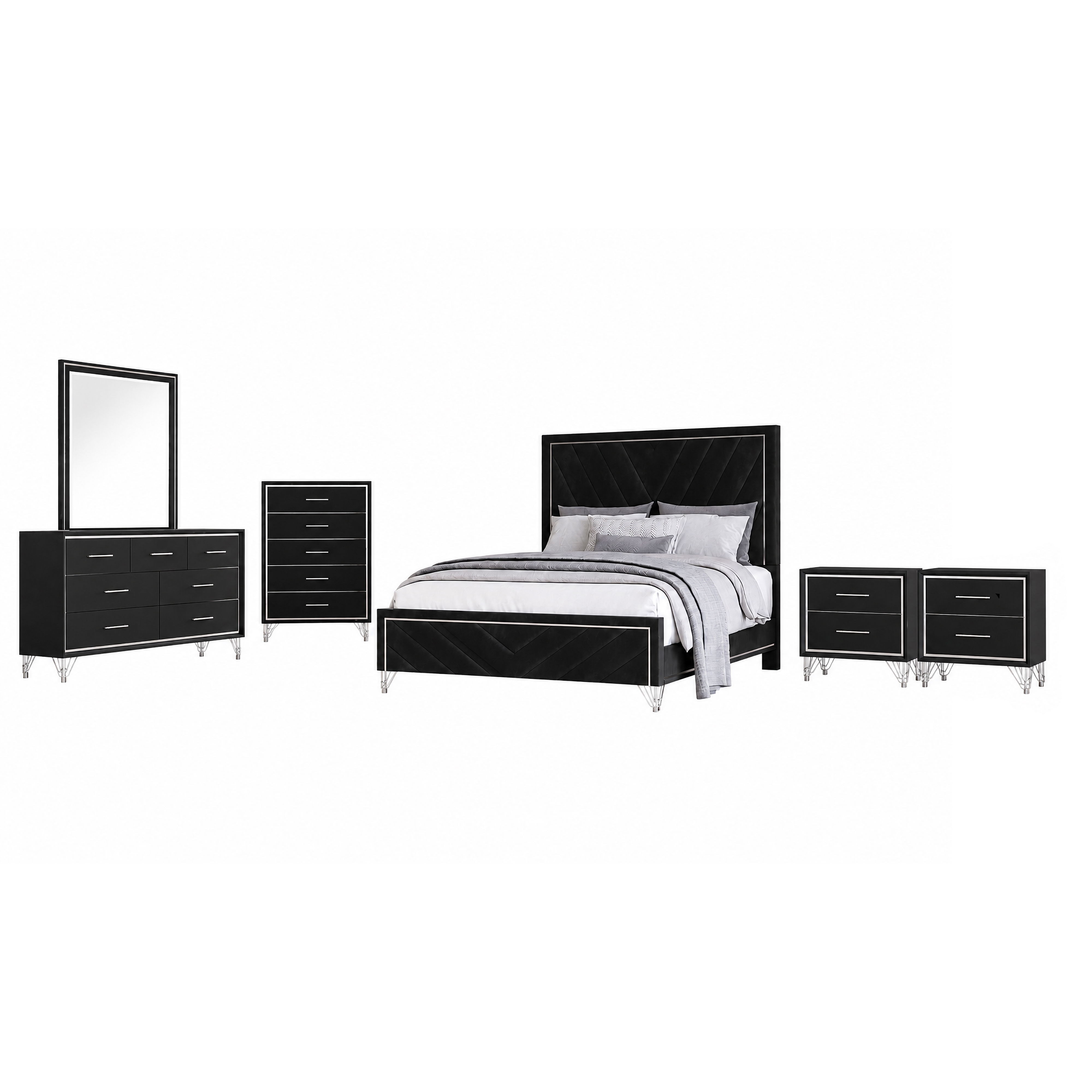 Queen · 6 Pc · Bed, Dresser, Mirror, Chest, 2 Nightstands