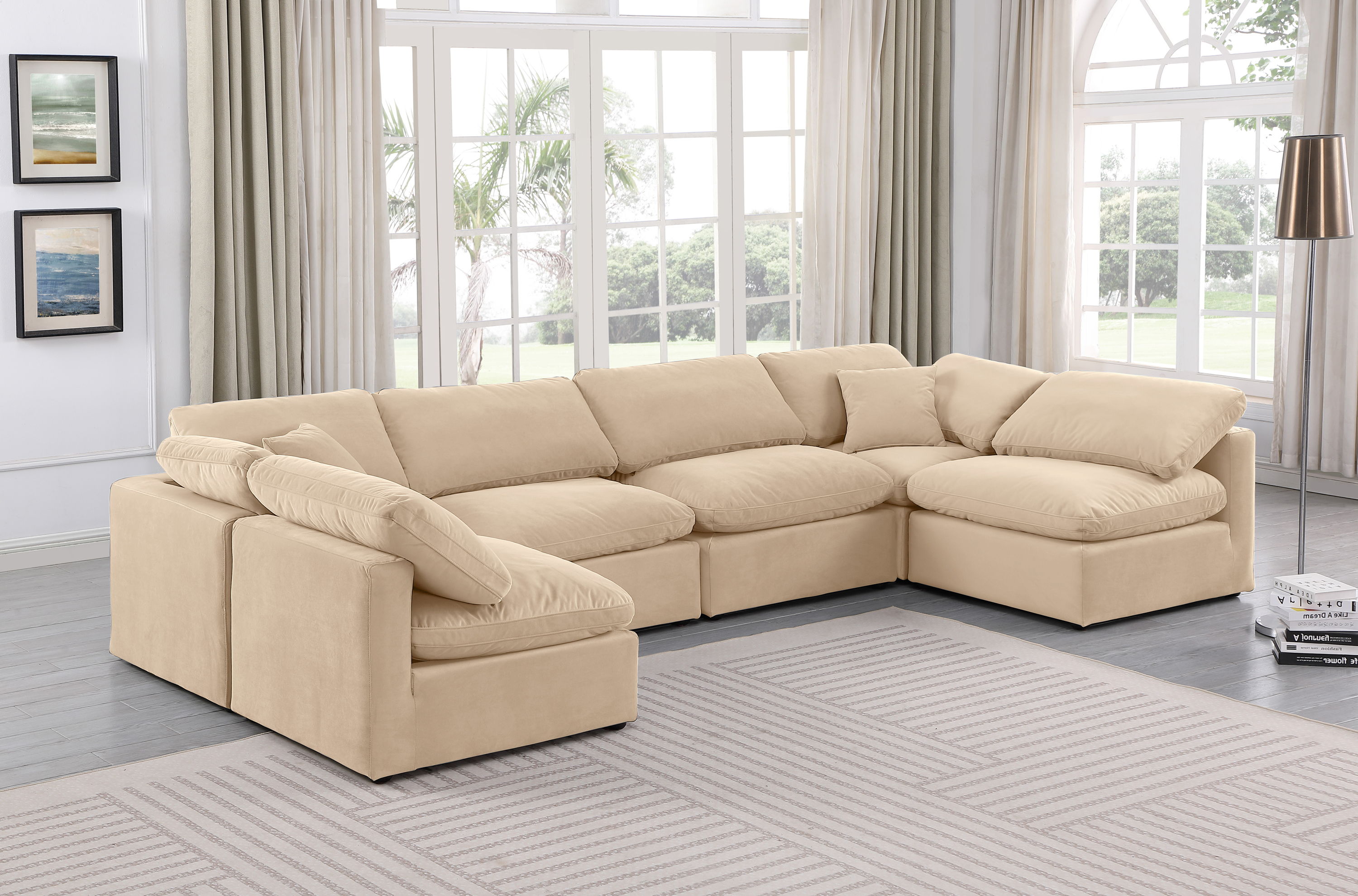 Indulge - Velvet 6 Piece Modular U-Shaped Sectional - Beige