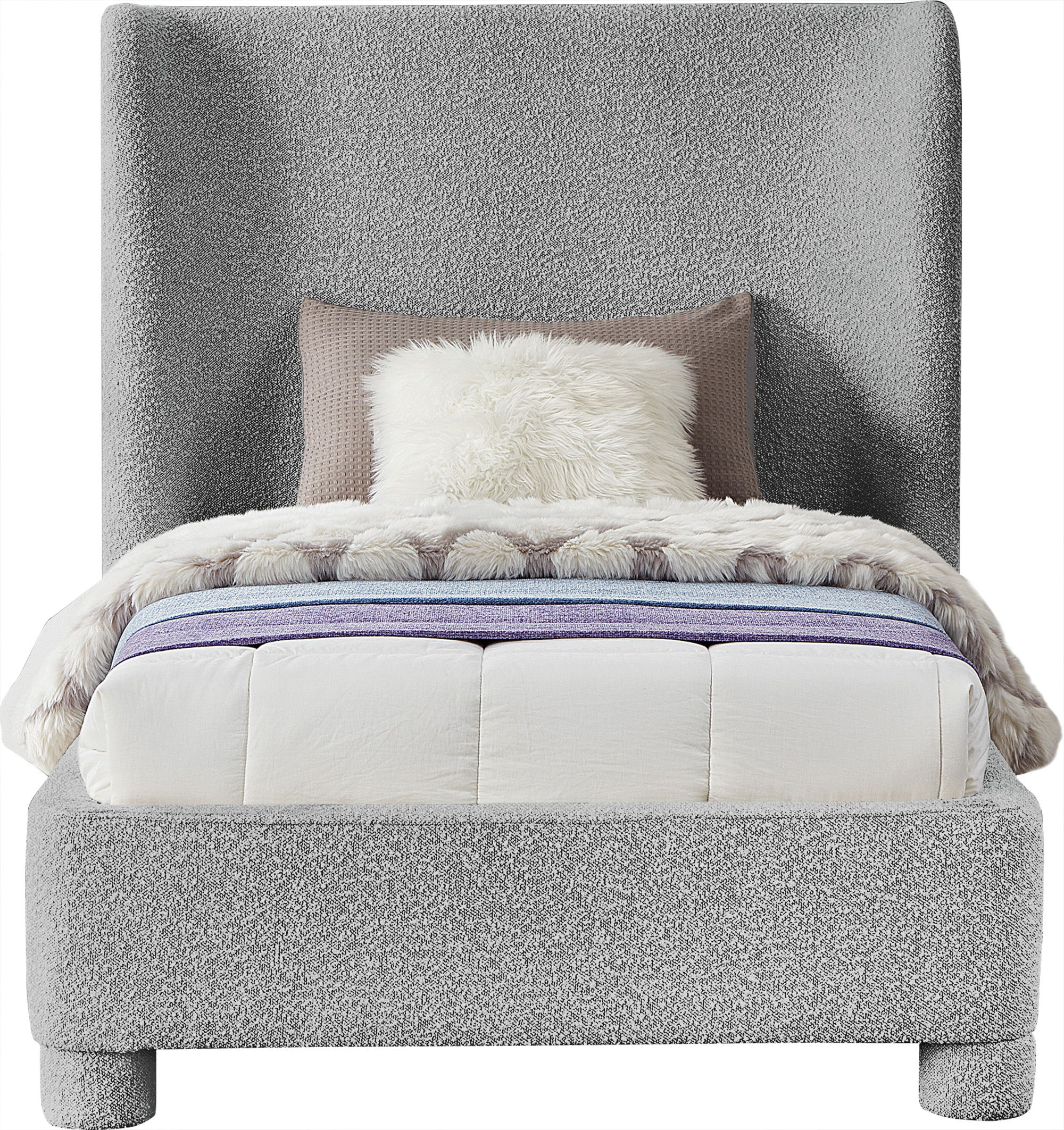 Penny - Boucle Fabric Twin Bed - Gray