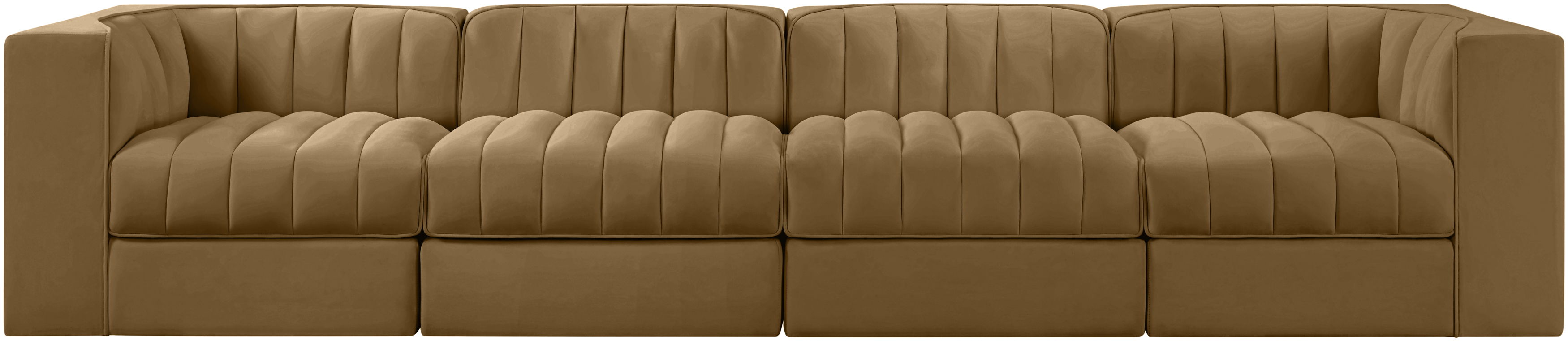 Rummi - Velvet Performance Fabric Upholstered 4 Piece Modular Sofa - Saddle