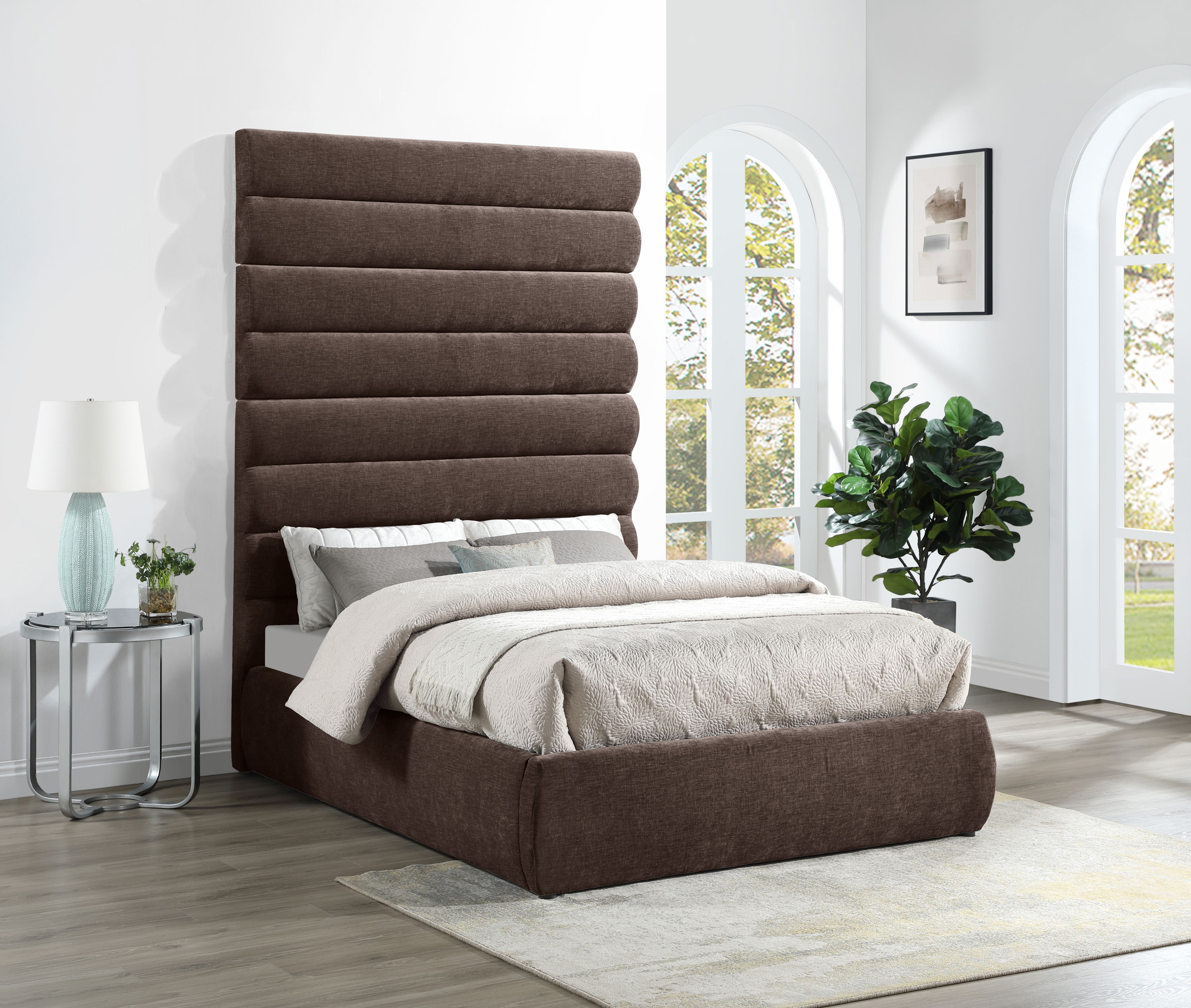 Adam - Chenille Fabric Full Bed With 89" Headboard - Brown