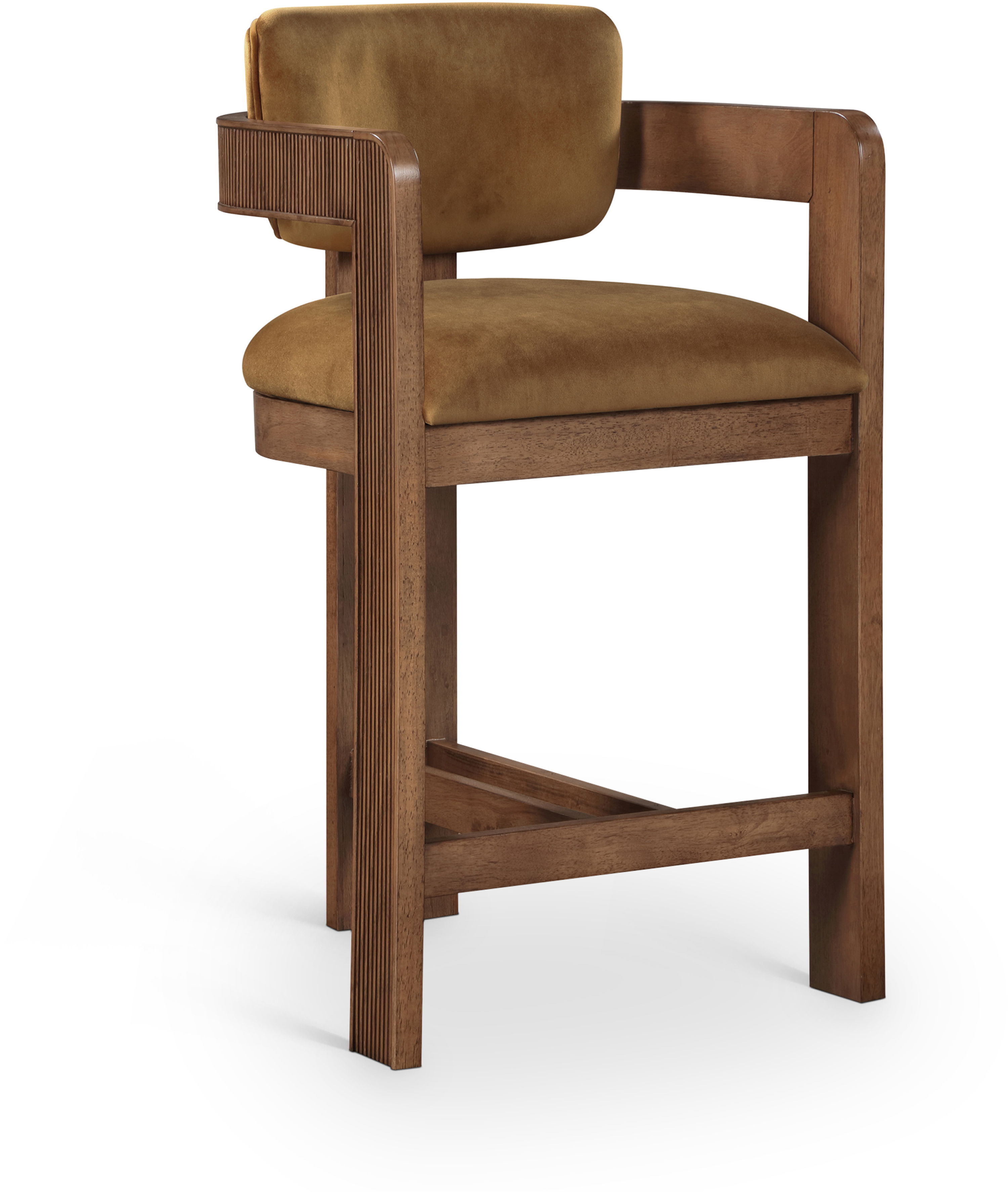 Sacha - Velvet Stool With Brown Base - Saddle