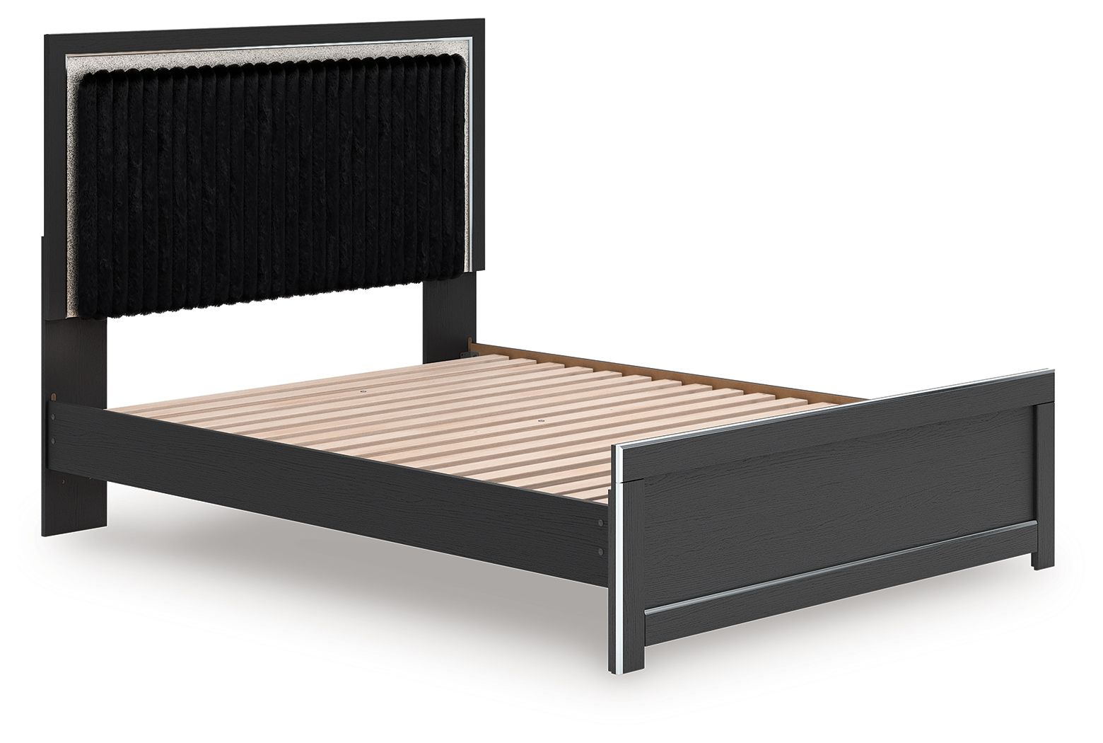 Zuraleus - Queen Upholstered Panel Platform Bed With Roll Slats - Black