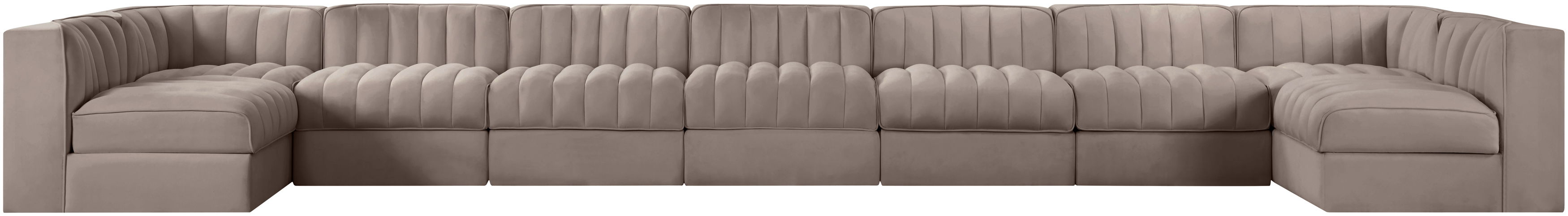 Rummi - Armless Velvet Performance Fabric Upholstered 9 Piece Modular Sectional - Taupe
