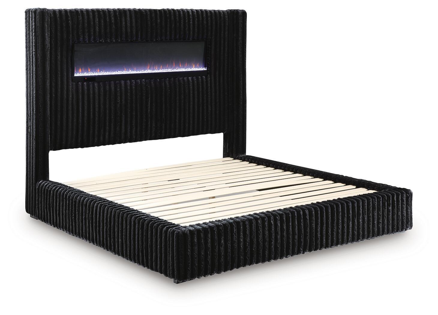 Ashley Furniture Tayleena - Queen Upholstered Bed With Fireplace And Wireless Audio - Black - Image 3
