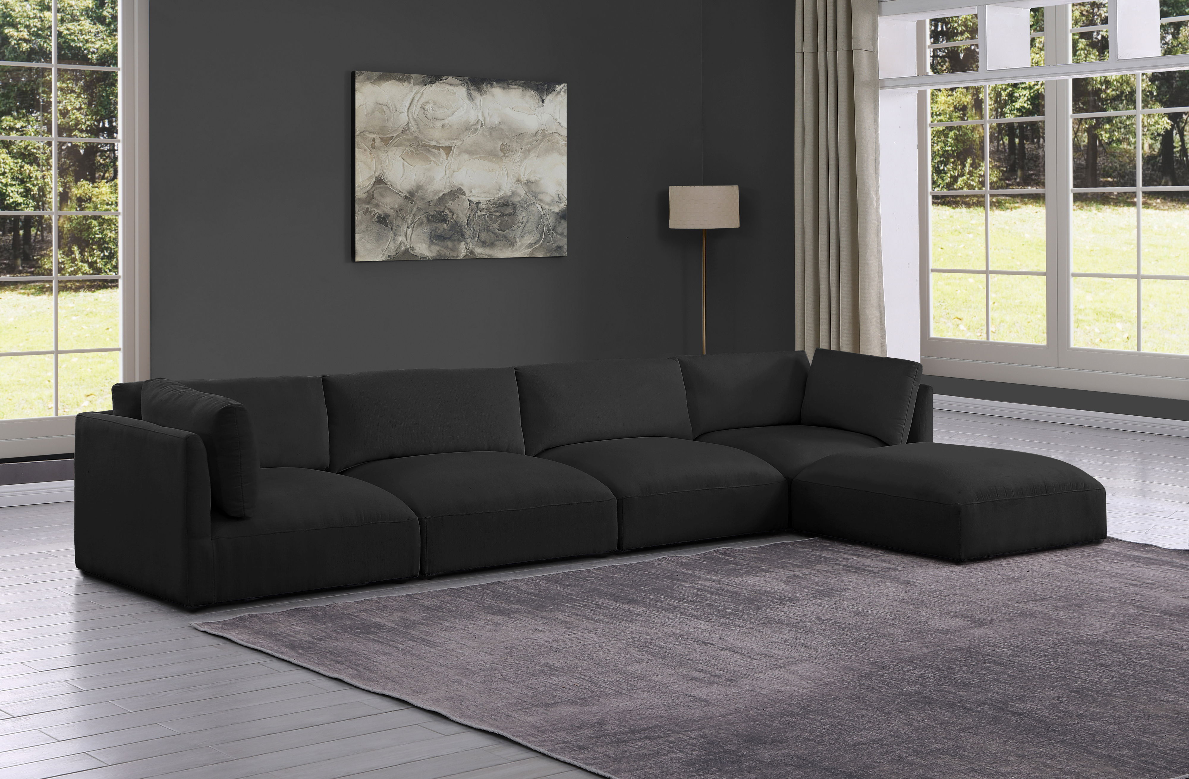 Ease - 5 Piece Modular Sectional With Chaise - Black