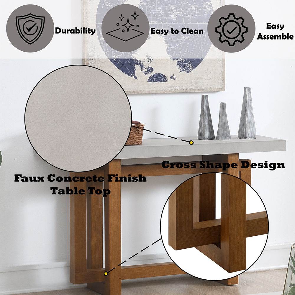 Keven - Sofa Table - Faux Concrete Top & Walnut, light brown, view 5