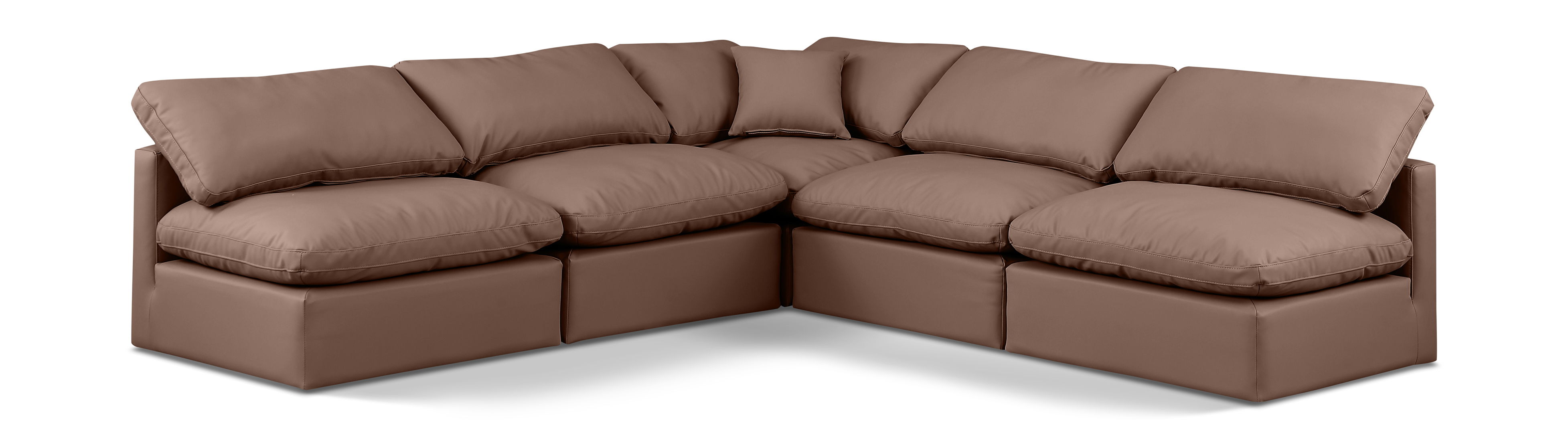 Indulge - Faux Leather 5 Piece Modular Corner Armless Sectional - Brown