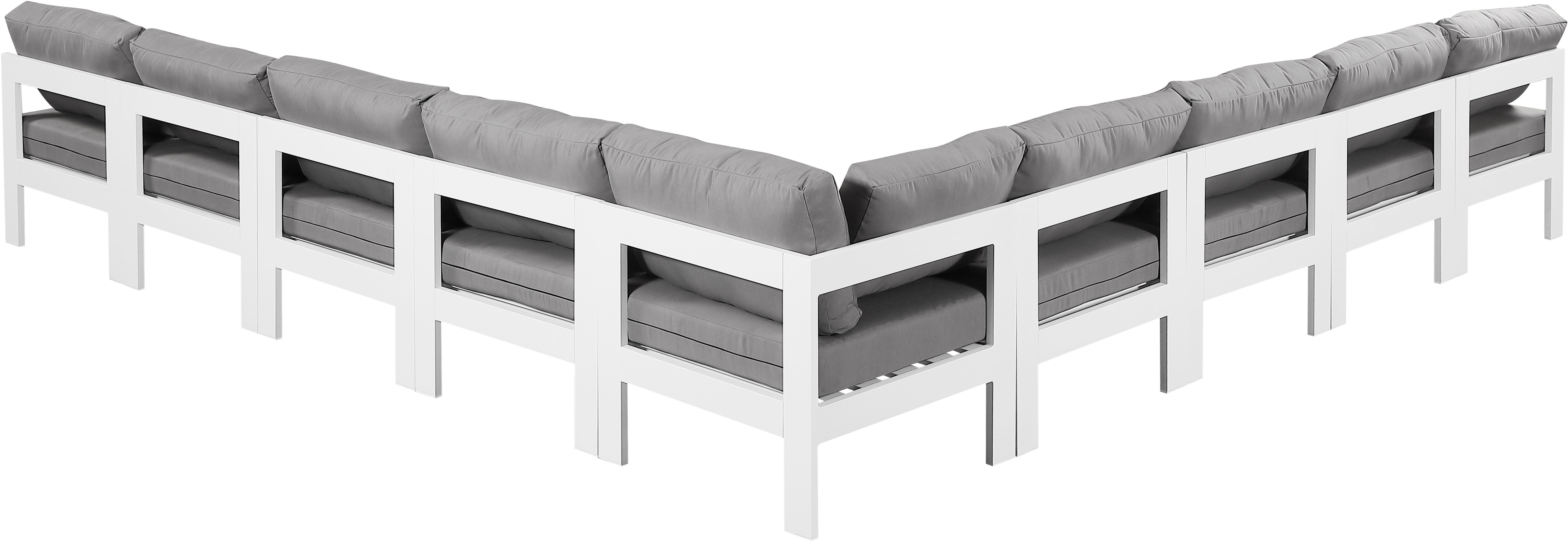 Nizuc - Outdoor Patio 9 Piece Modular Corner Armless Sectional With White Frame - Gray