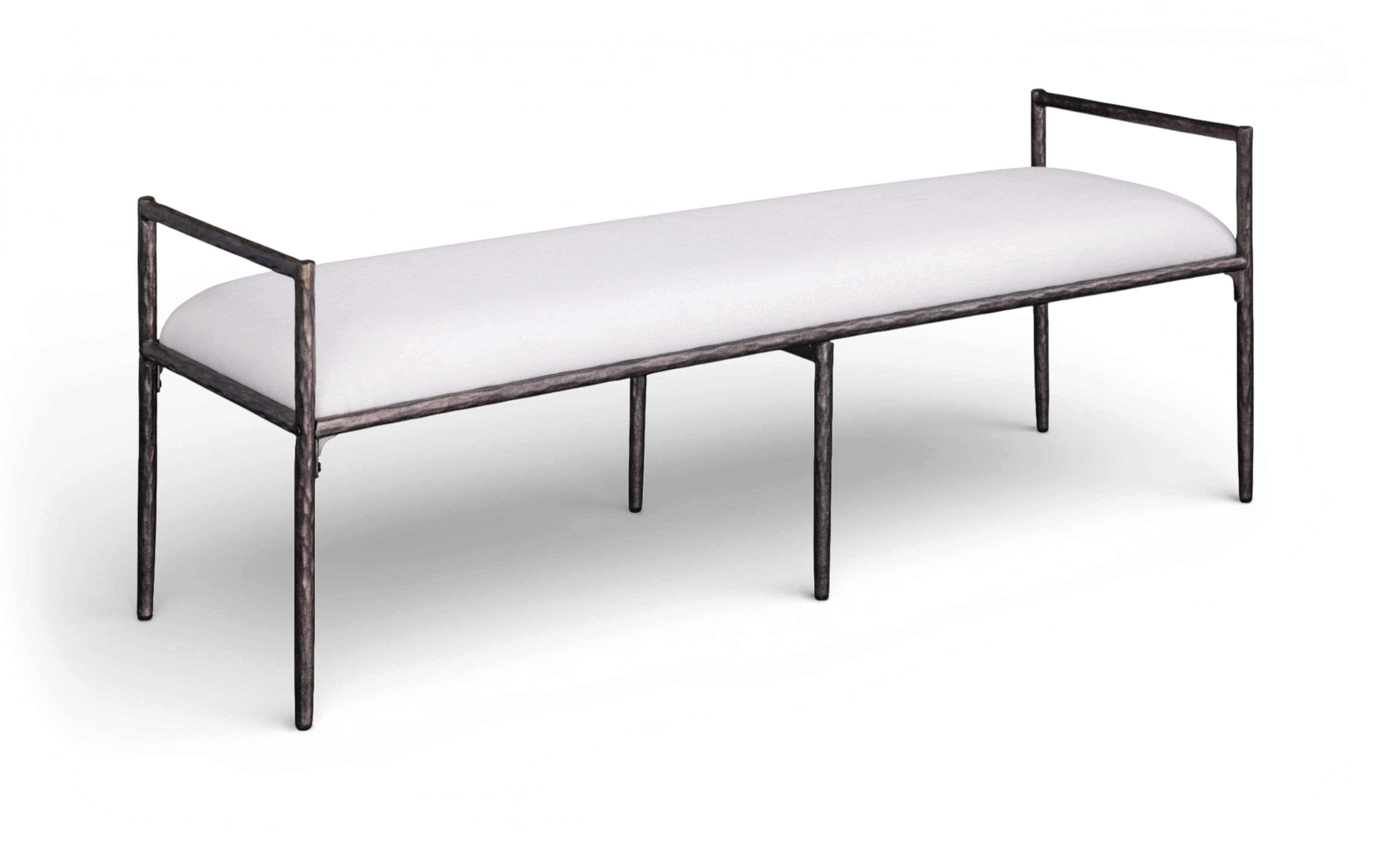 Axis - Linen Textured Fabric Upholstered Bench - Cream / Powder Coated Antique Black