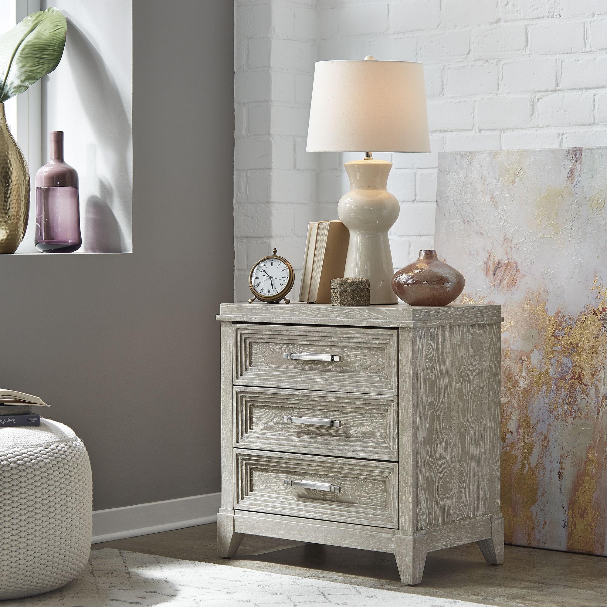 Liberty Furniture Belmar - 3 Drawer Nightstand - Washed Taupe