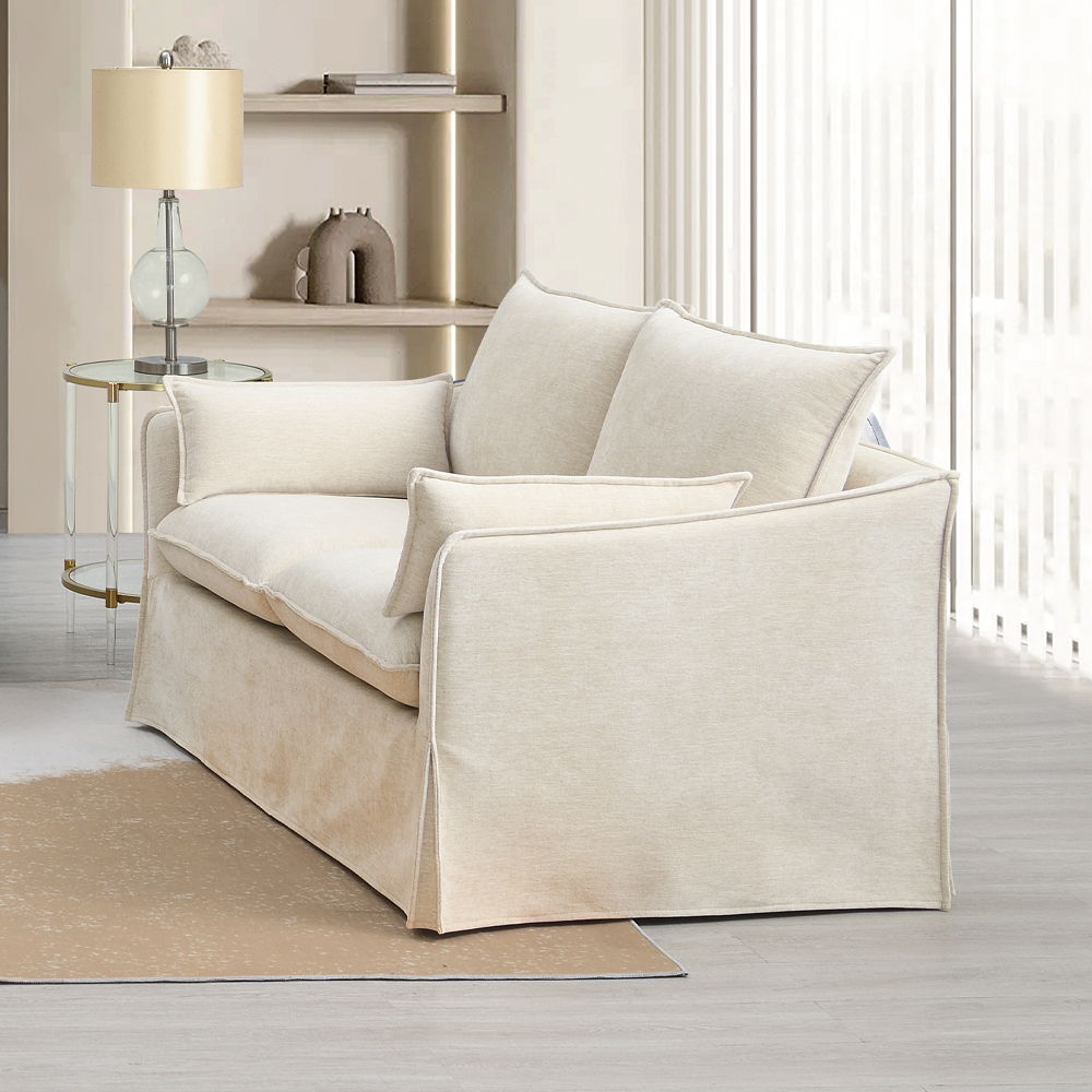Shane - Loveseat With 2 Pillows - Beige Linen, beige