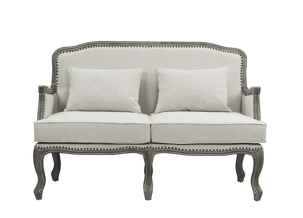 Tania - Loveseat With 2 Pillows - Cream Linen & Gray, beige