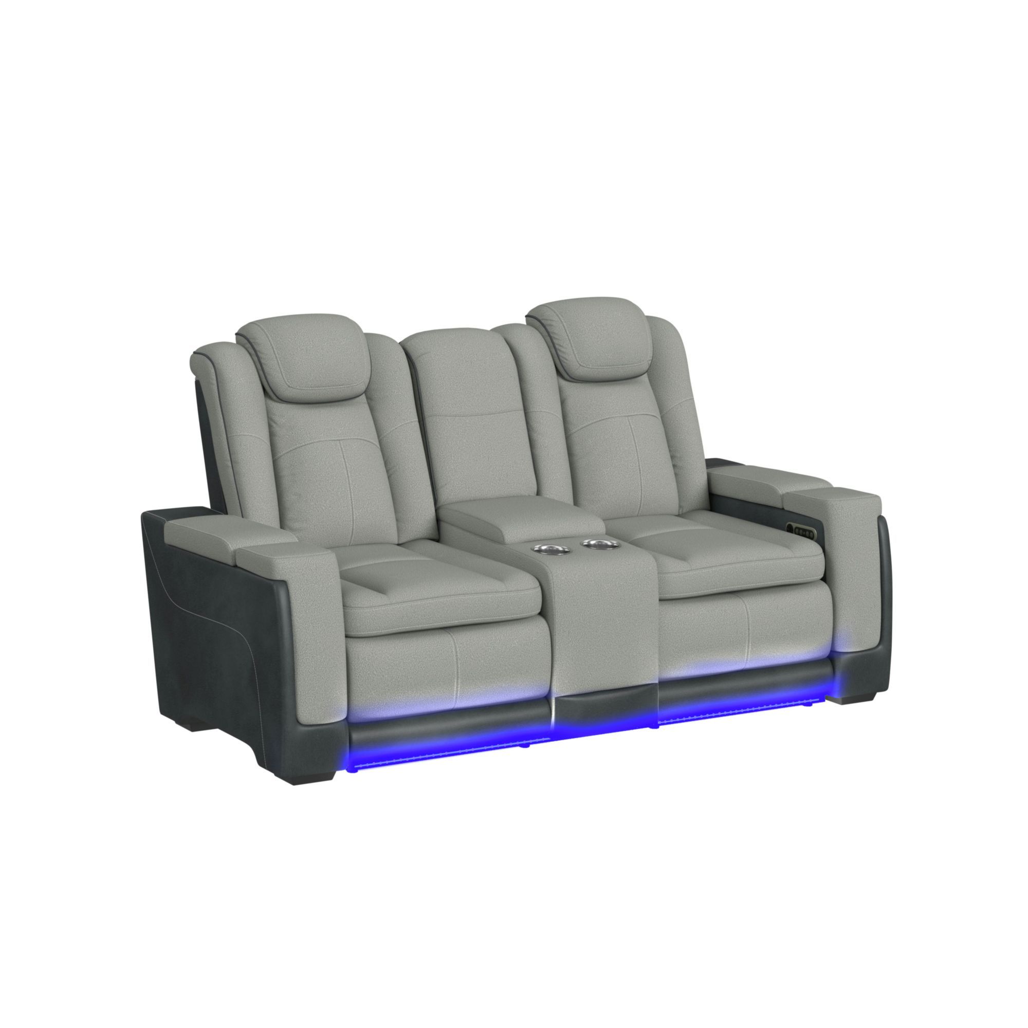 Lantana - Power Motion Loveseat With Power Headrest, LED, And Console - Rocky Cement / Charcoal