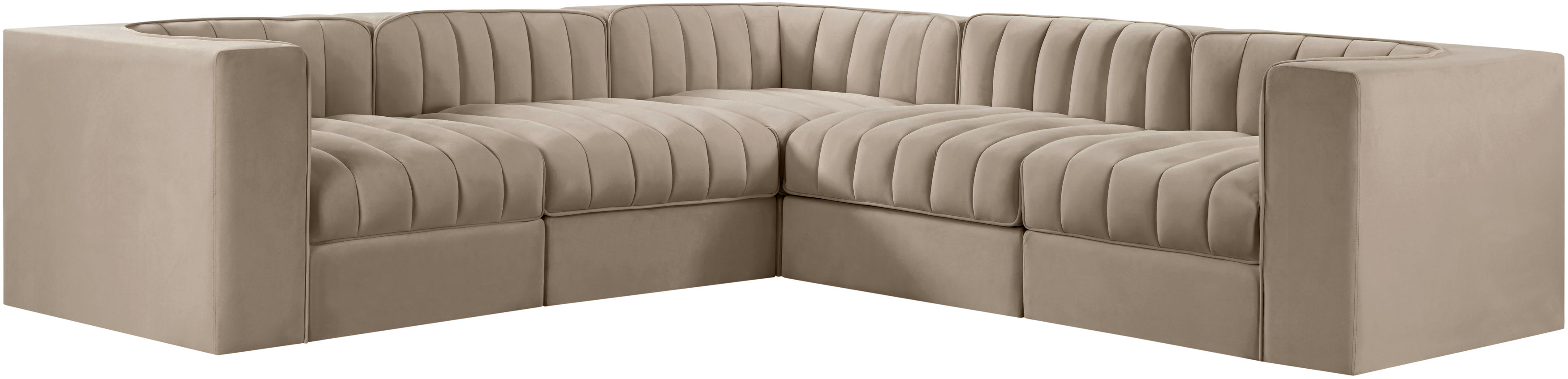 Rummi - Symmetrical Velvet Performance Fabric Upholstered 5 Piece Modular Sectional - Beige