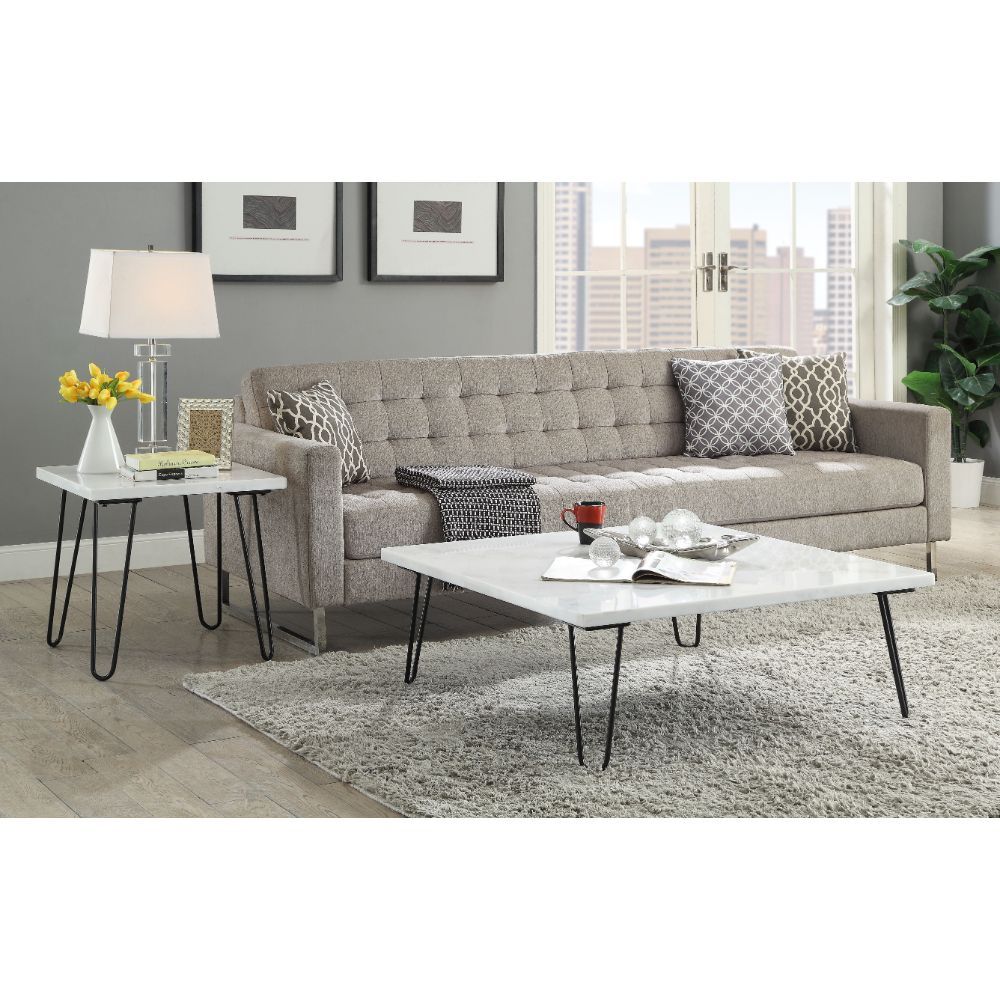 Telestis - Coffee Table - White Marble Top & Black, white, view 4